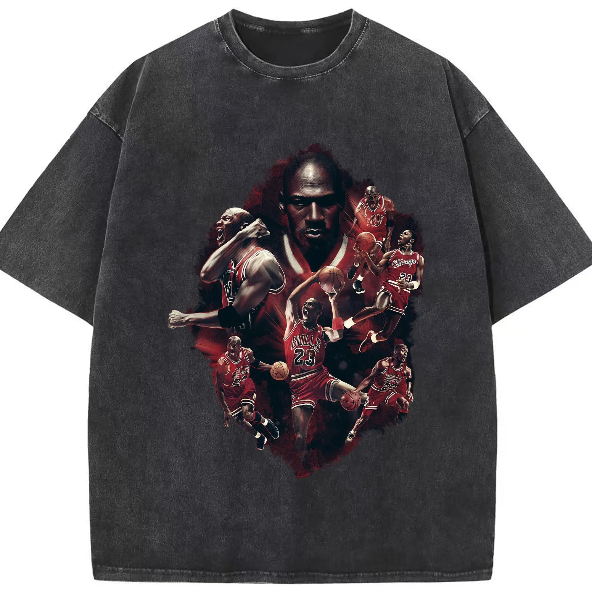 Michael Jordan classic moments - Washed Vintage Look 230g Cotton Oversized T-Shirt With Front Heat Transfer Print – Soft, Lightweight, Stylish Fit – Comfortable Casual Wear For Sports & Everyday Use