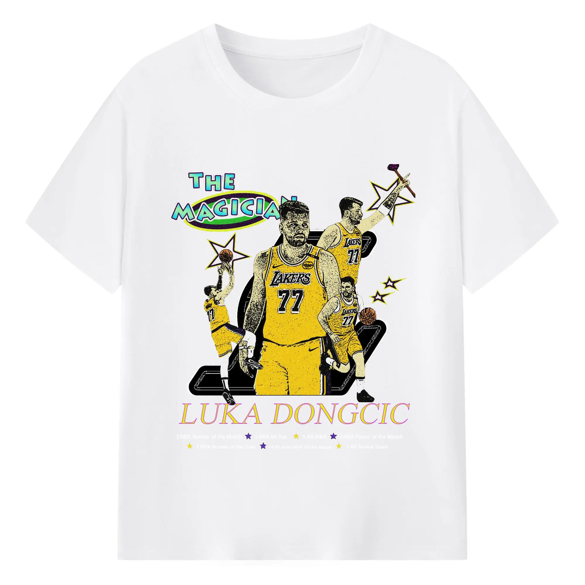 The Magician Luka Dončić Lakers 77 Jersey Shirt - 180g Cotton T-Shirt With Front Heat Transfer Print – Soft, Lightweight, Fitted Design – Comfortable Casual Wear For Sports & Everyday Use