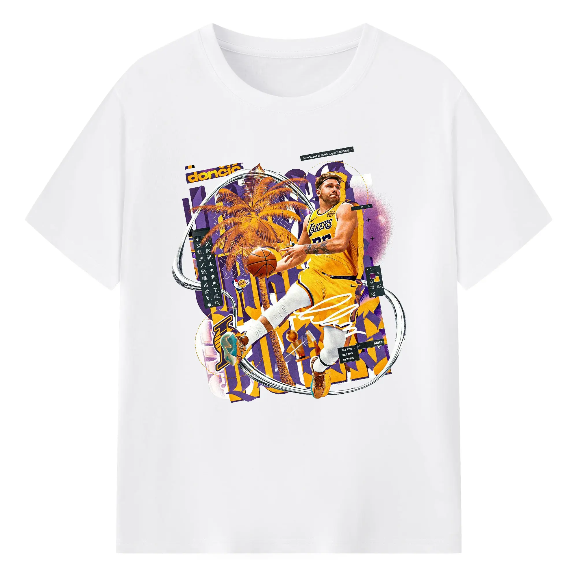 Luka Dončić PS effects Fantasy Jersey Shirt - 180g Cotton T-Shirt With Front Heat Transfer Print – Soft, Lightweight, Fitted Design – Comfortable Casual Wear For Sports & Everyday Use