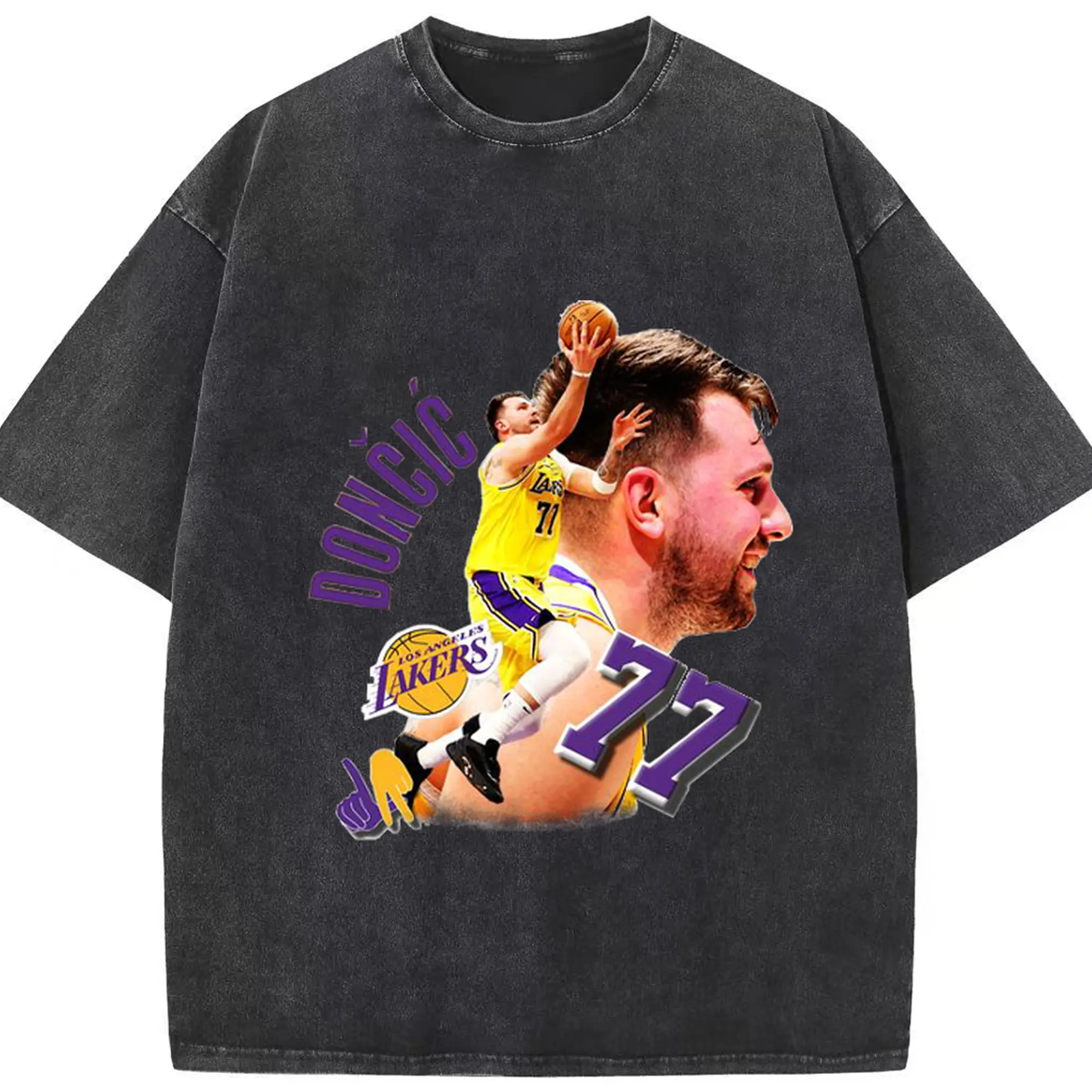 Lakers Luka’s Playmaking Shirt - Washed Vintage Look 230g Cotton Oversized T-Shirt With Front Heat Transfer Print – Soft, Lightweight, Stylish Fit – Comfortable Casual Wear For Sports & Everyday Use