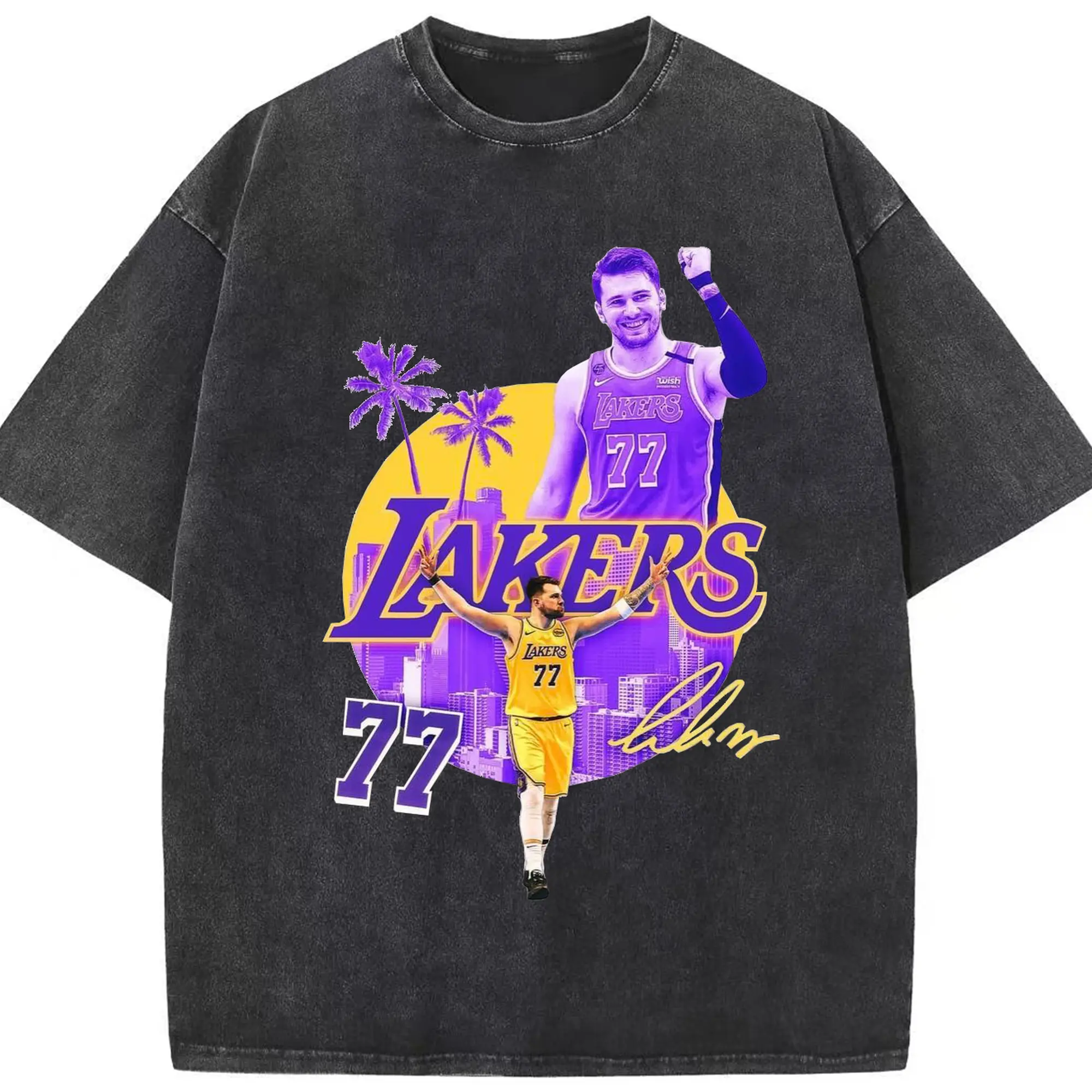 Luka Dončić Los Angeles City Shirt - Washed Vintage Look 230g Cotton Oversized T-Shirt With Front Heat Transfer Print – Soft, Lightweight, Stylish Fit – Comfortable Casual Wear For Sports & Everyday Use