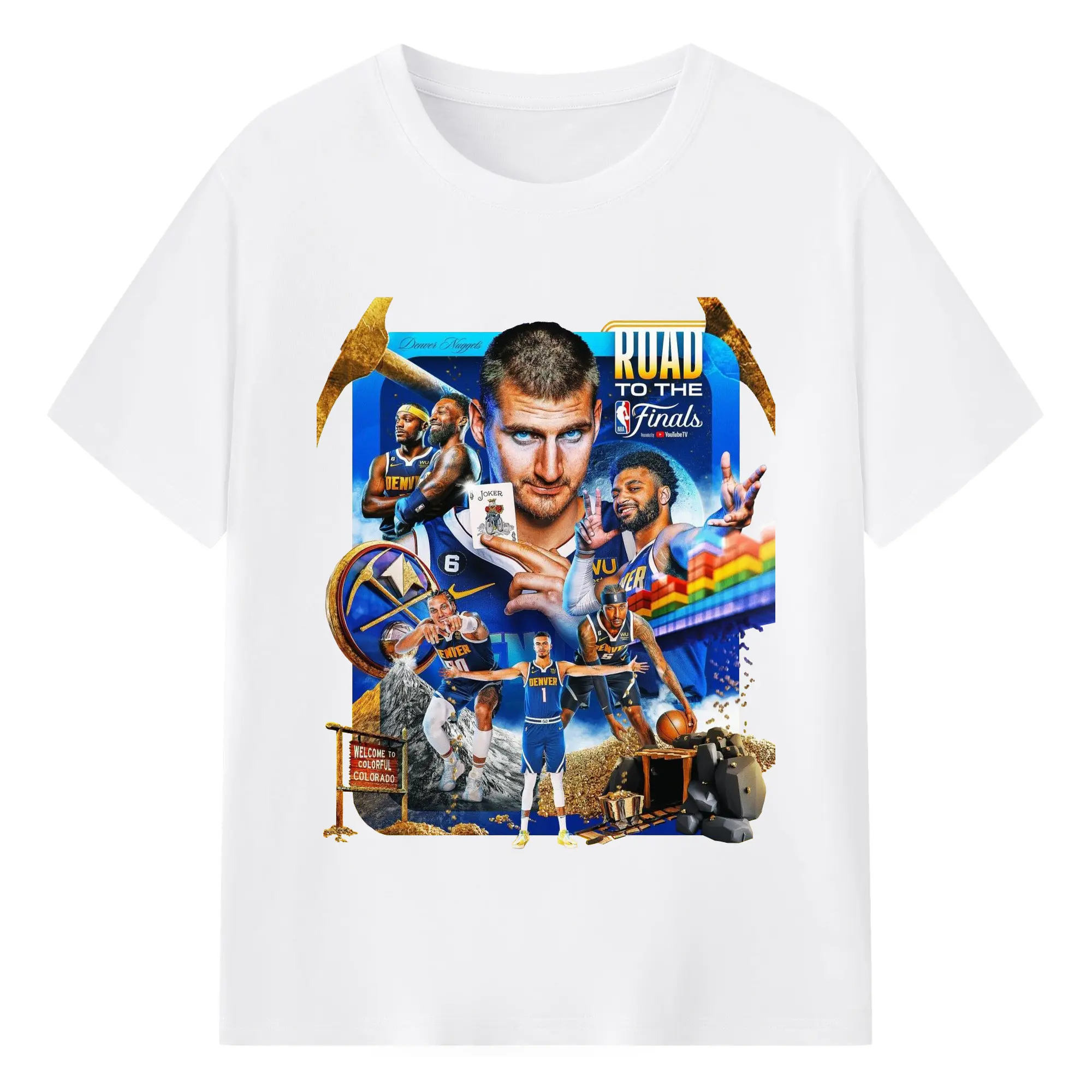 Nikola Jokić Denver Nuggets Road to the Finals Shirt - 180g Cotton T-Shirt With Front Heat Transfer Print – Soft, Lightweight, Fitted Design – Comfortable Casual Wear For Sports & Everyday Use