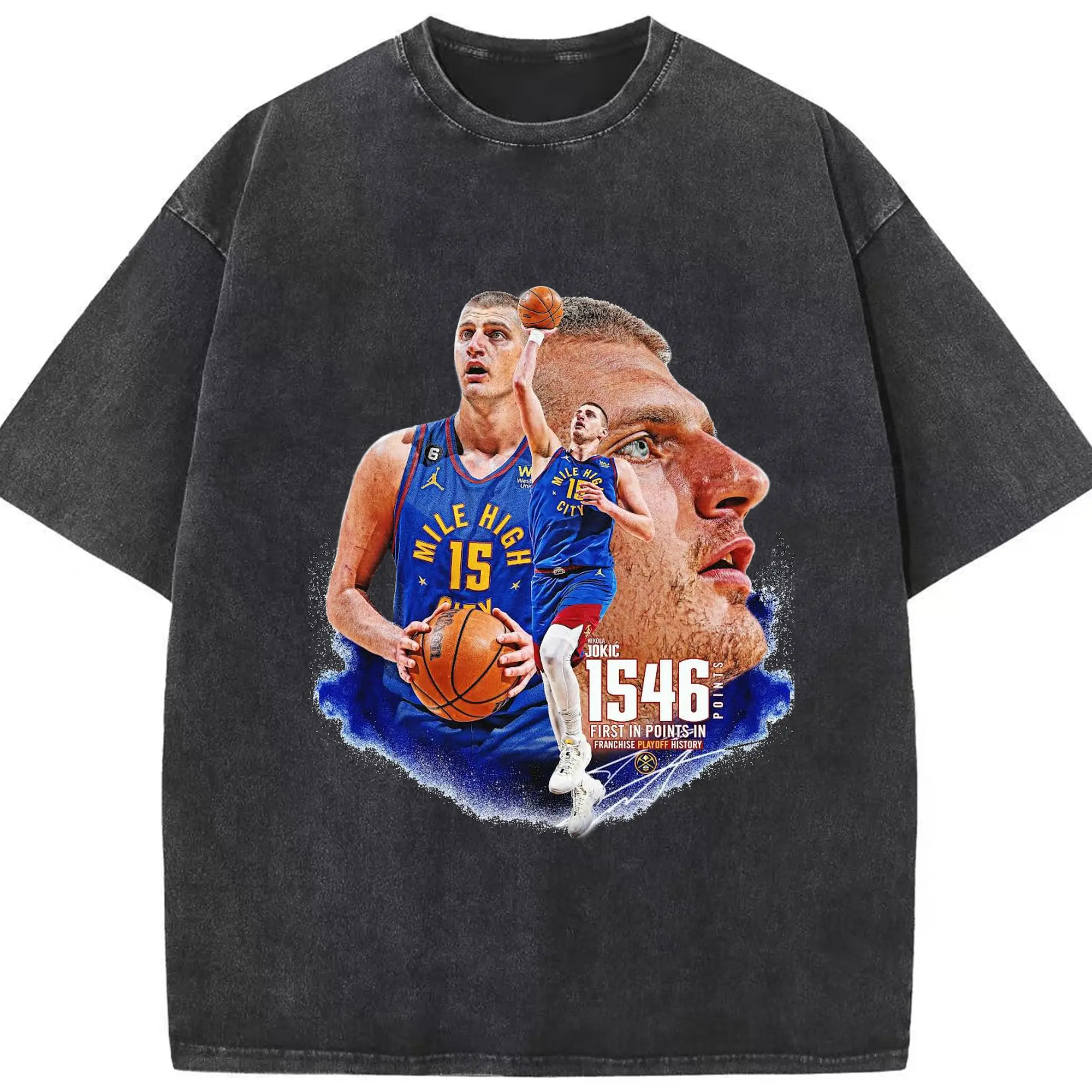 Nikola Jokic 1546 Points Tribute Shirt - Washed Vintage Look 230g Cotton Oversized T-Shirt With Front Heat Transfer Print – Soft, Lightweight, Stylish Fit – Comfortable Casual Wear For Sports & Everyday Use
