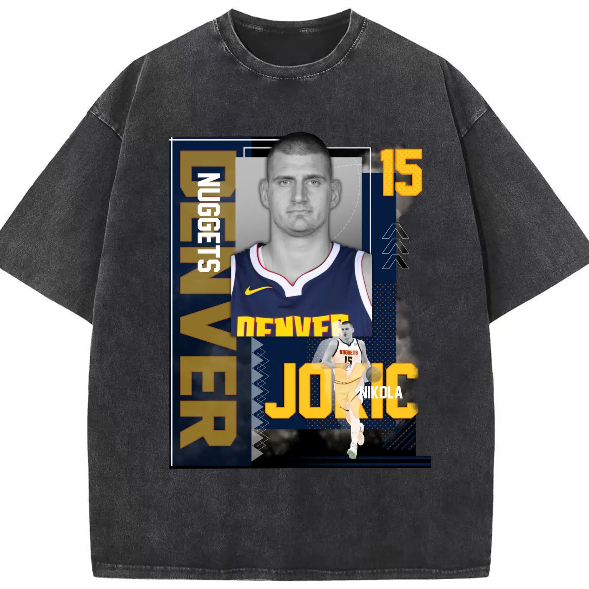 Nikola Jokić Vintage Card Style Basketball Graphic Shirt - Washed Vintage Look 230g Cotton Oversized T-Shirt With Front Heat Transfer Print – Soft, Lightweight, Stylish Fit – Comfortable Casual Wear For Sports & Everyday Use