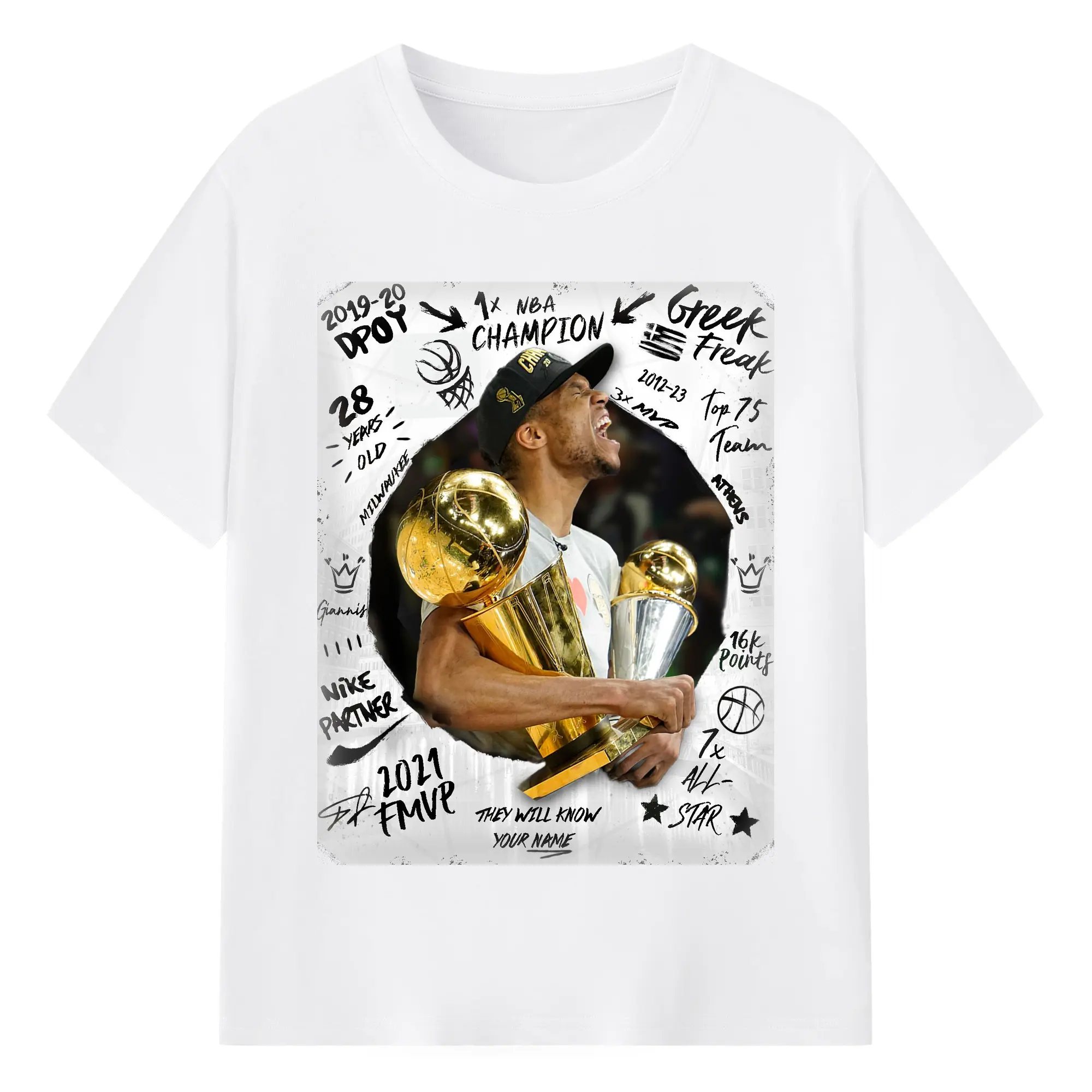 Giannis 2021 Finals MVP Graffiti Tribute Shirt - 180g Cotton T-Shirt With Front Heat Transfer Print – Soft, Lightweight, Fitted Design – Comfortable Casual Wear For Sports & Everyday Use
