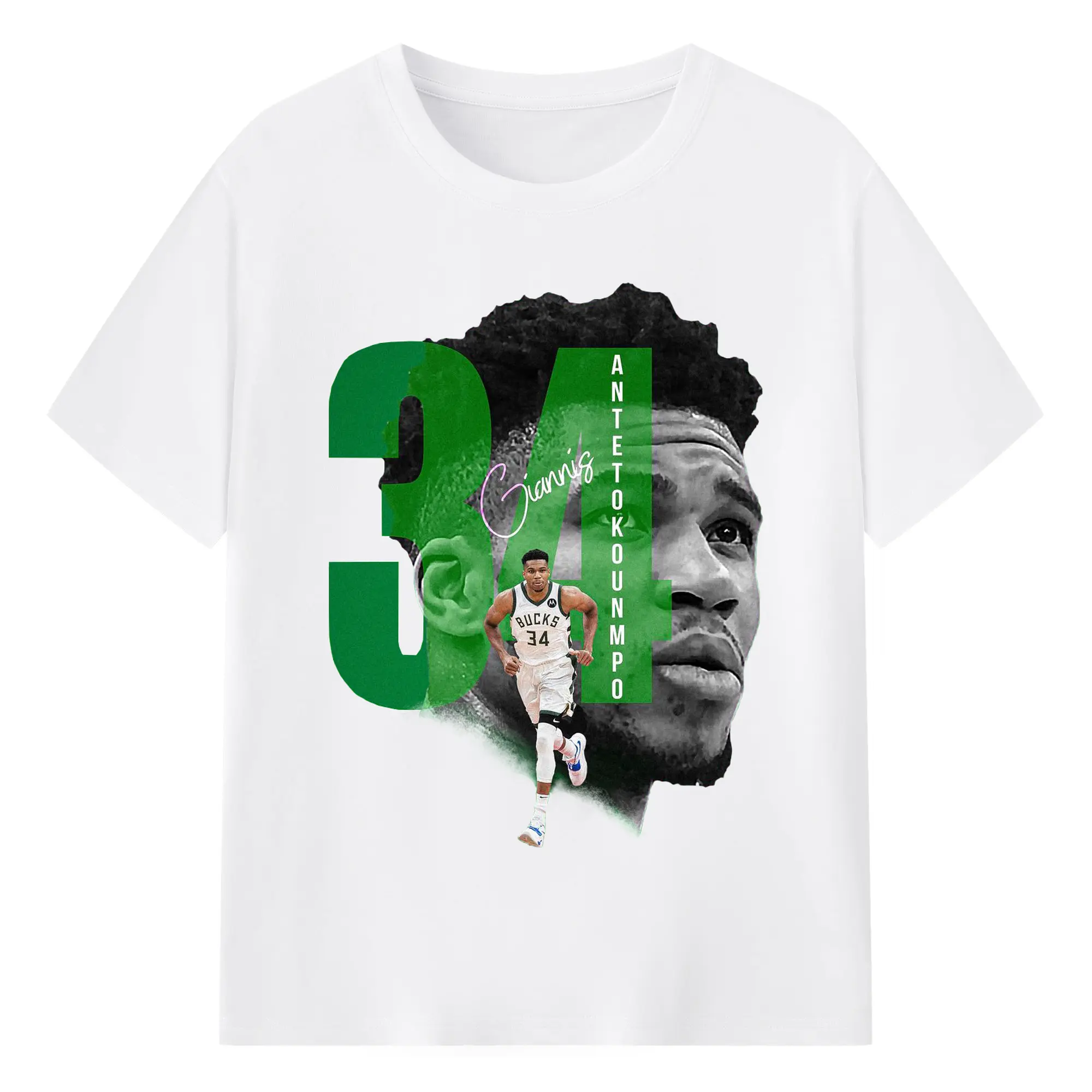 Giannis 34 Bucks Minimalist NBA Fan Shirt - 180g Cotton T-Shirt With Front Heat Transfer Print – Soft, Lightweight, Fitted Design – Comfortable Casual Wear For Sports & Everyday Use