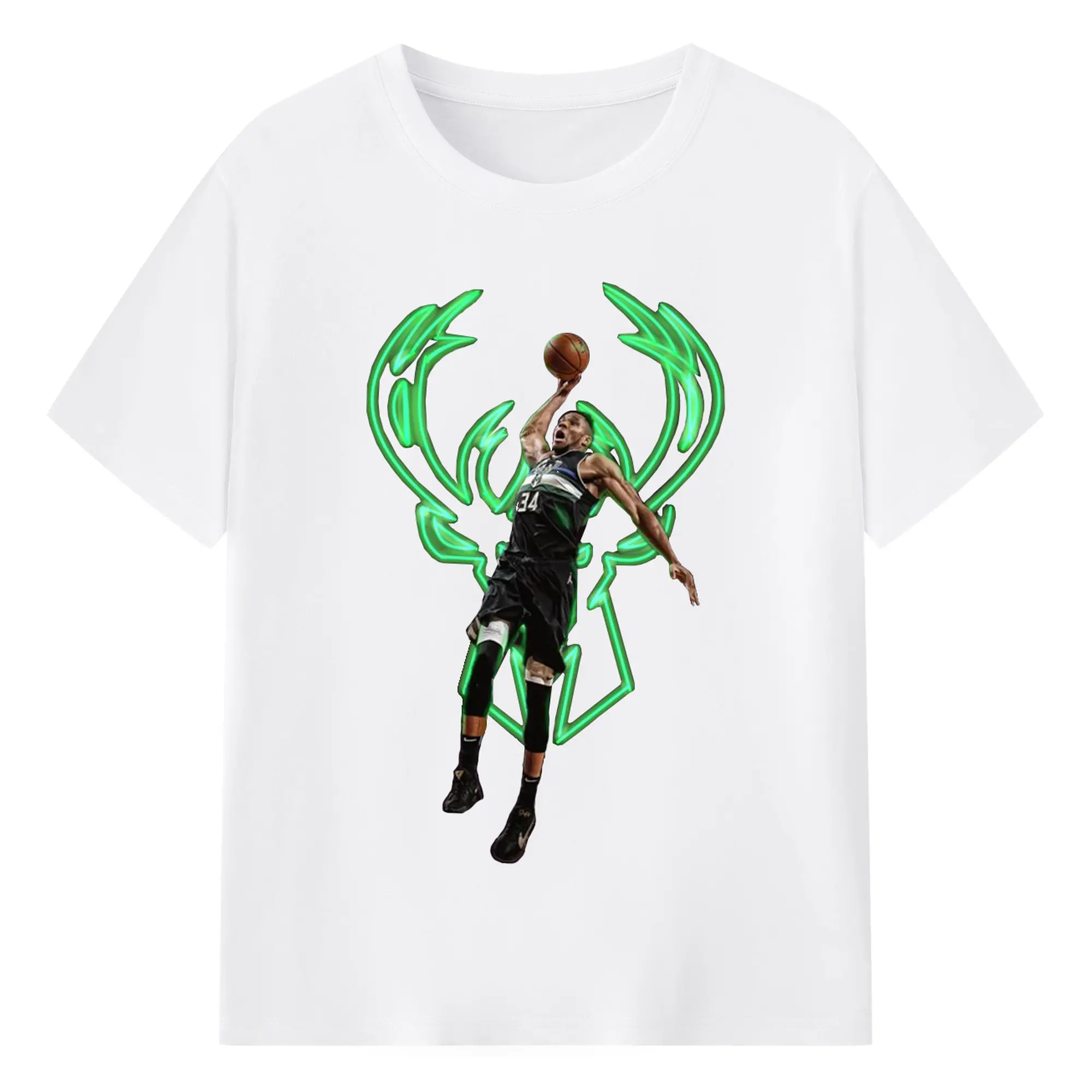 Giannis Antetokounmpo's slam dunk - 180g Cotton T-Shirt With Front Heat Transfer Print – Soft, Lightweight, Fitted Design – Comfortable Casual Wear For Sports & Everyday Use