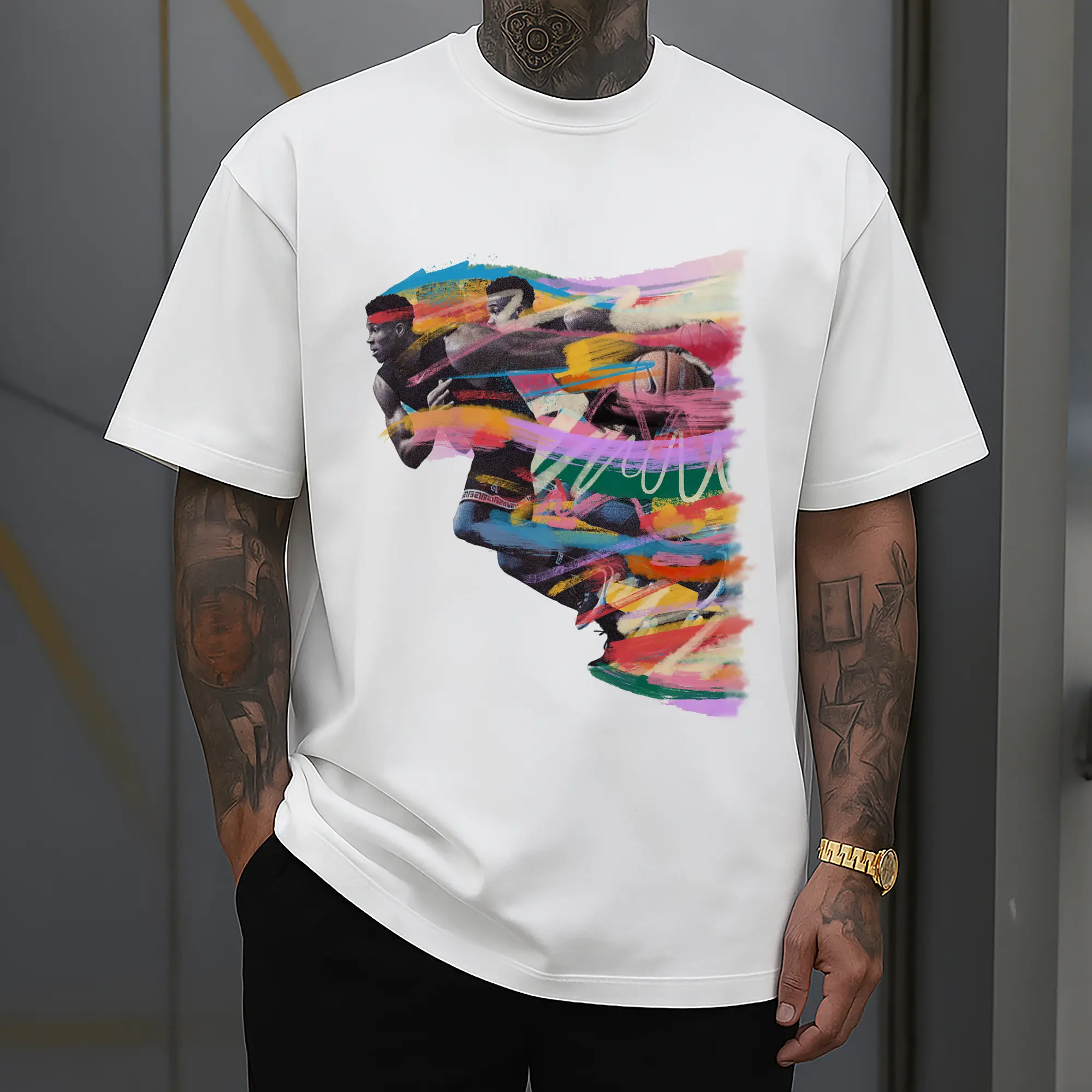 Giannis Antetokounmpo Run Colorful Brushstroke Basketball Art Shirt