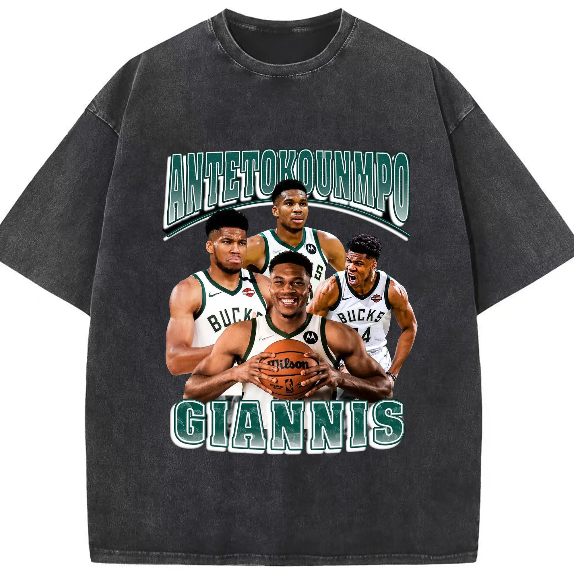 Giannis Antetokounmpo Multi-Pose Fan Shirt - Washed Vintage Look 230g Cotton Oversized T-Shirt With Front Heat Transfer Print – Soft, Lightweight, Stylish Fit – Comfortable Casual Wear For Sports & Everyday Use