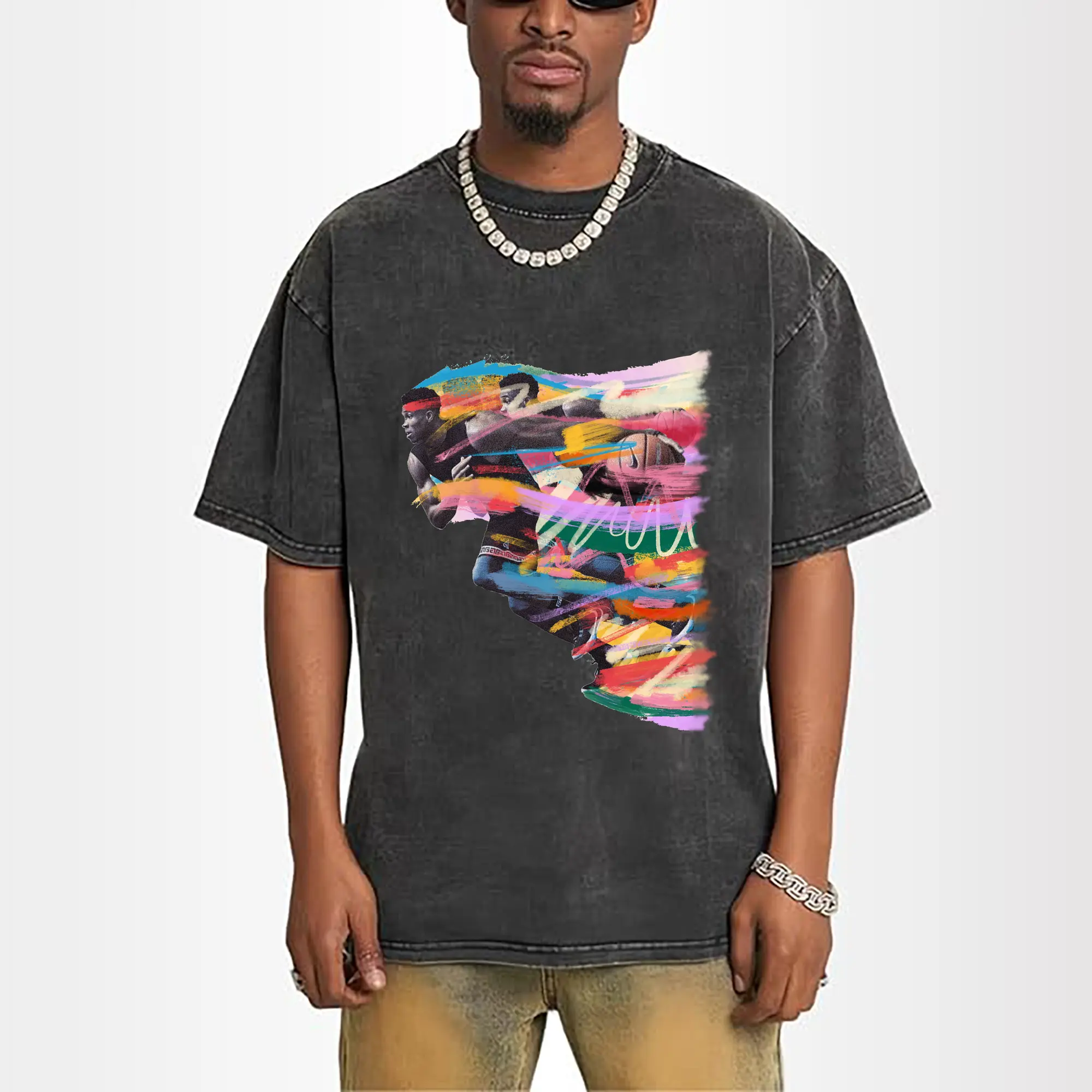 Giannis Antetokounmpo Run Colorful Brushstroke Basketball Art Shirt