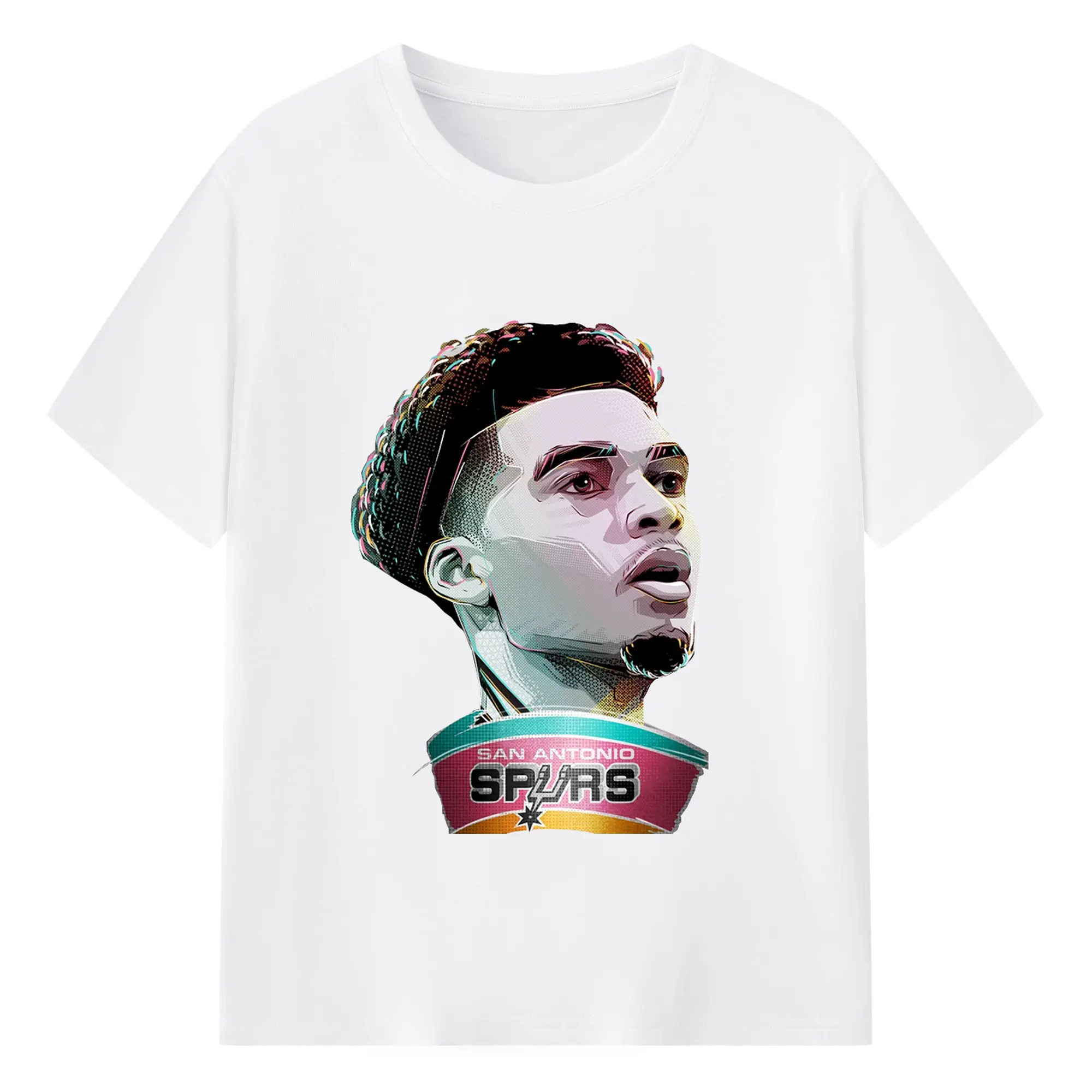 Victor Wembanyama Spurs colorful cartoon illustration style Shirt - 180g Cotton T-Shirt With Front Heat Transfer Print – Soft, Lightweight, Fitted Design – Comfortable Casual Wear For Sports & Everyday Use