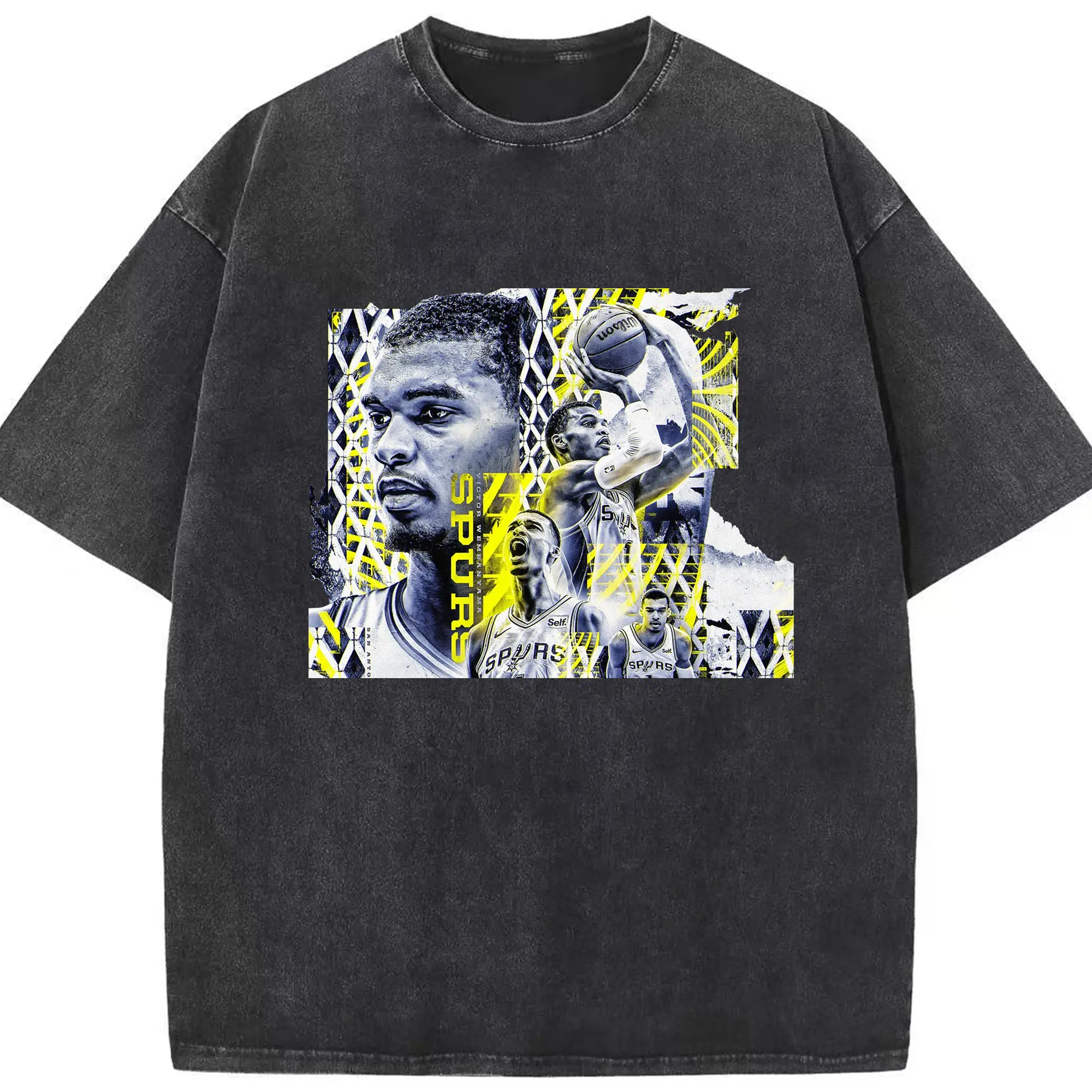 Victor Wembanyama San Antonio Spurs Shirt - Washed Vintage Look 230g Cotton Oversized T-Shirt With Front Heat Transfer Print – Soft, Lightweight, Stylish Fit – Comfortable Casual Wear For Sports & Everyday Use