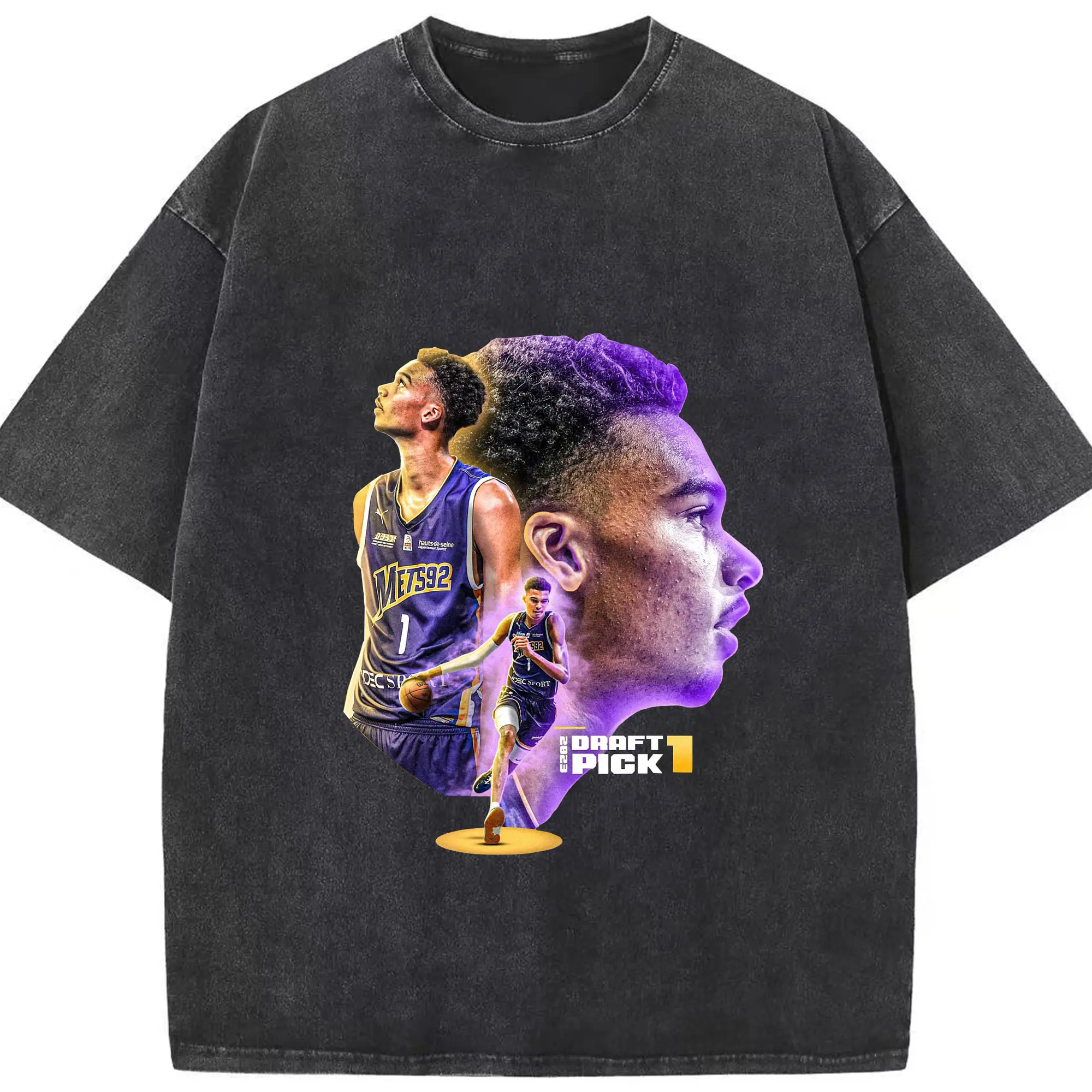 Victor Wembanyama Draft Day Shirt – 2023 No.1 Pick - Washed Vintage Look 230g Cotton Oversized T-Shirt With Front Heat Transfer Print – Soft, Lightweight, Stylish Fit – Comfortable Casual Wear For Sports & Everyday Use