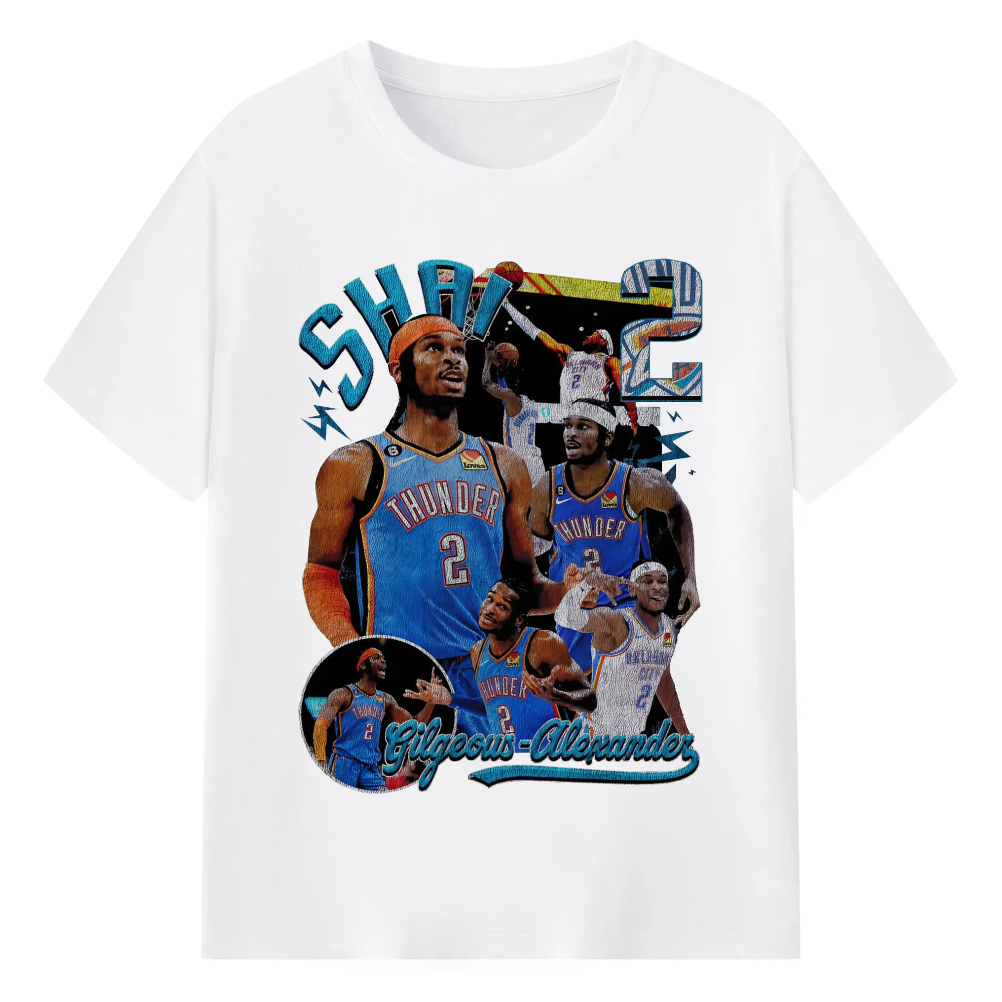 Retro SGA  Thunder Basketball Shirt - 180g Cotton T-Shirt With Front Heat Transfer Print – Soft, Lightweight, Fitted Design – Comfortable Casual Wear For Sports & Everyday Use
