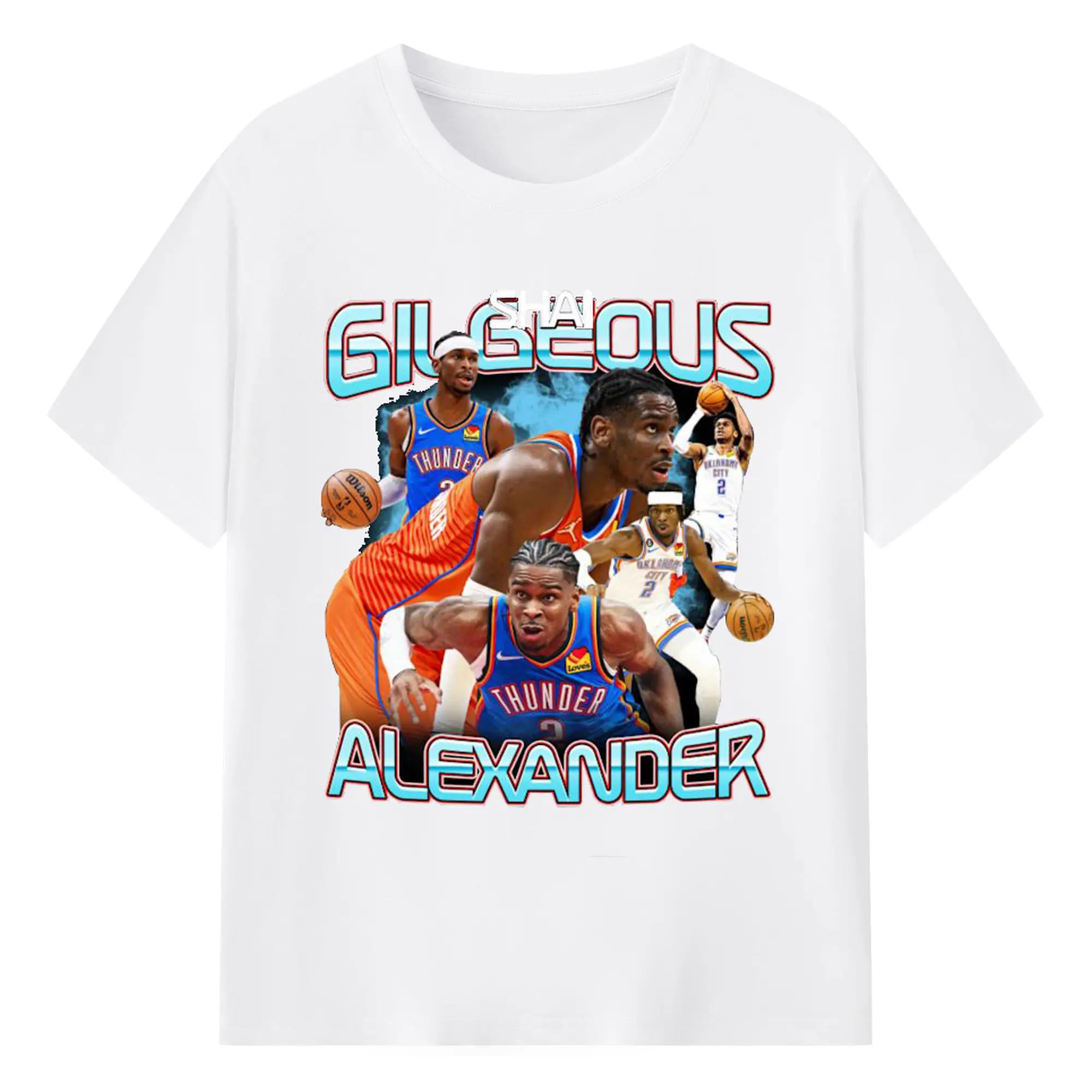 SGA Thunder #2 Bold NBA Fan Collage Shirt - 180g Cotton T-Shirt With Front Heat Transfer Print – Soft, Lightweight, Fitted Design – Comfortable Casual Wear For Sports & Everyday Use