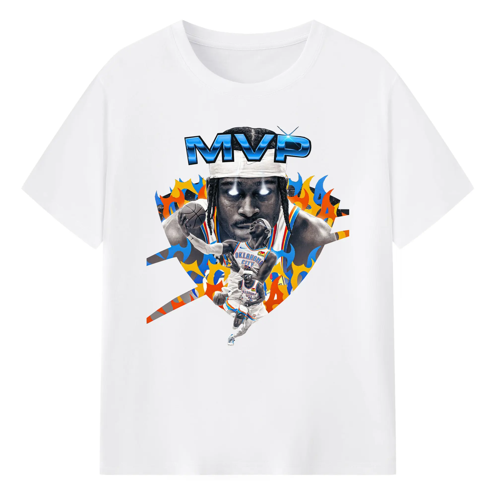 SGA MVP Electric Flame Graphic Shirt - 180g Cotton T-Shirt With Front Heat Transfer Print – Soft, Lightweight, Fitted Design – Comfortable Casual Wear For Sports & Everyday Use