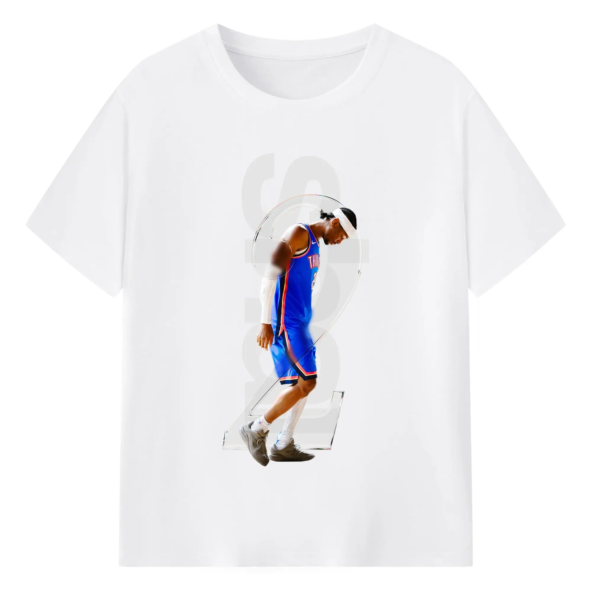 Shai Gilgeous - Alexander Transparent Number Art Shirt - 180g Cotton T-Shirt With Front Heat Transfer Print – Soft, Lightweight, Fitted Design – Comfortable Casual Wear For Sports & Everyday Use
