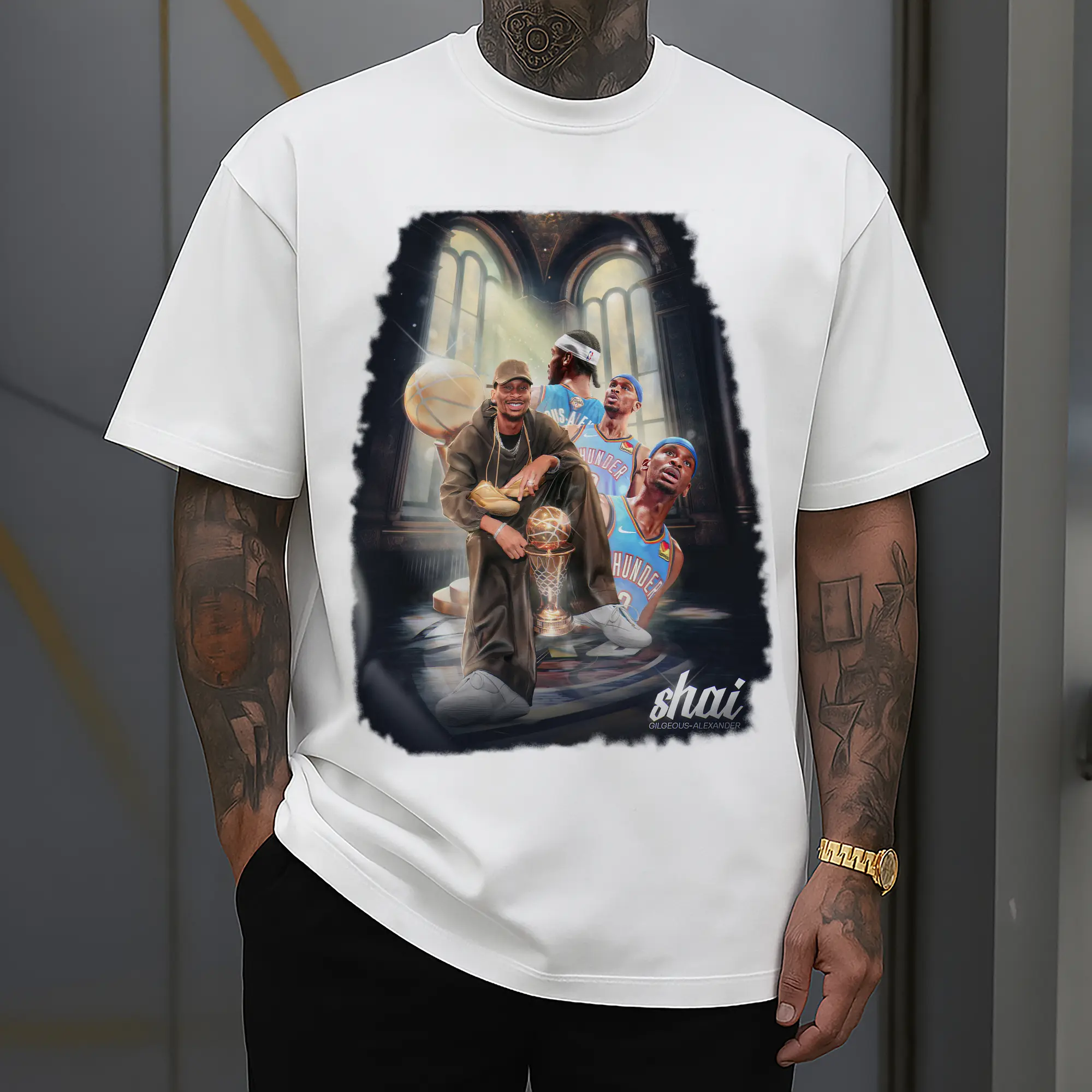 Shai Gilgeous - Alexander Thunder Champion Retro Oil Painting Texture Shirt
