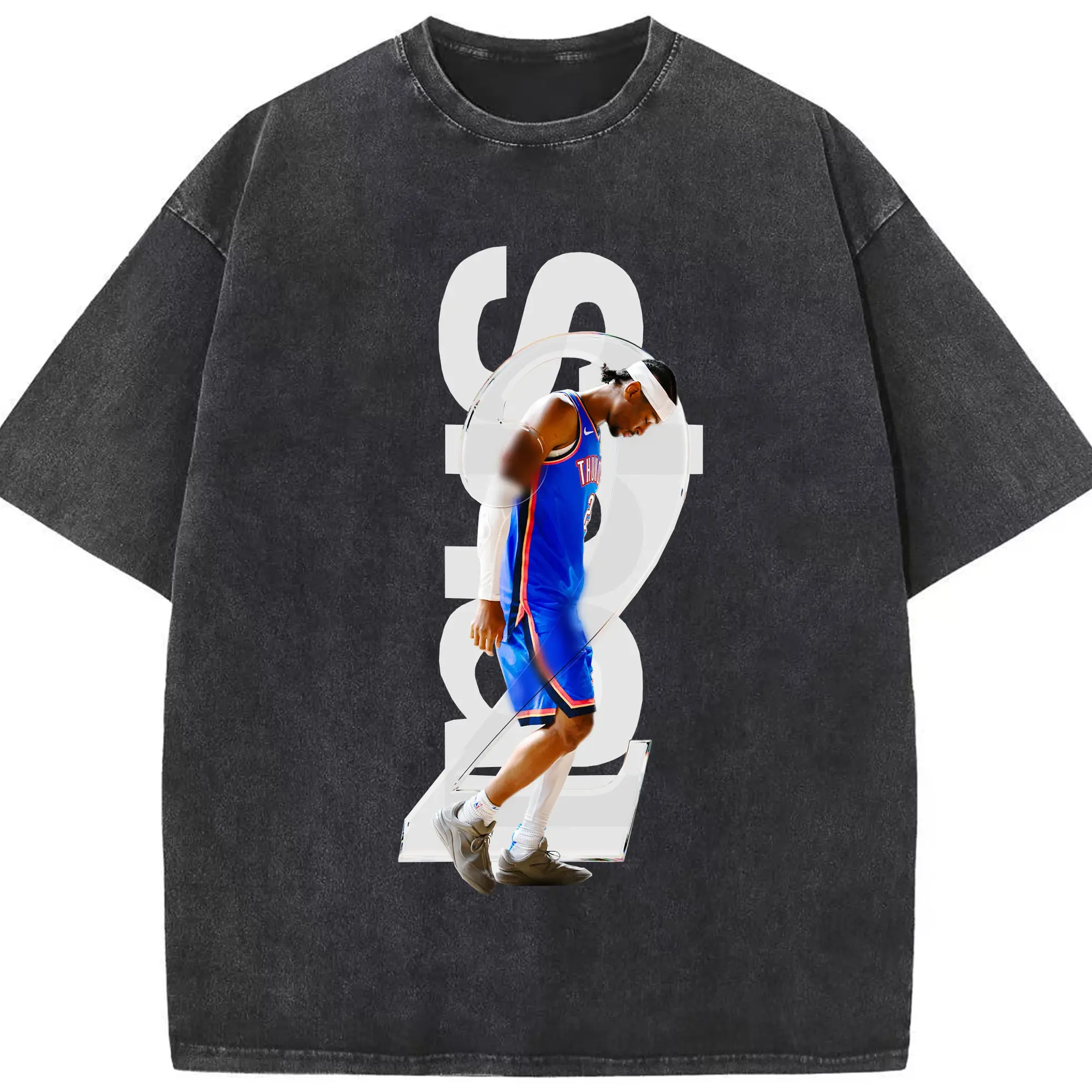 Shai Gilgeous - Alexander Transparent Number Art Shirt - Washed Vintage Look 230g Cotton Oversized T-Shirt With Front Heat Transfer Print – Soft, Lightweight, Stylish Fit – Comfortable Casual Wear For Sports & Everyday Use