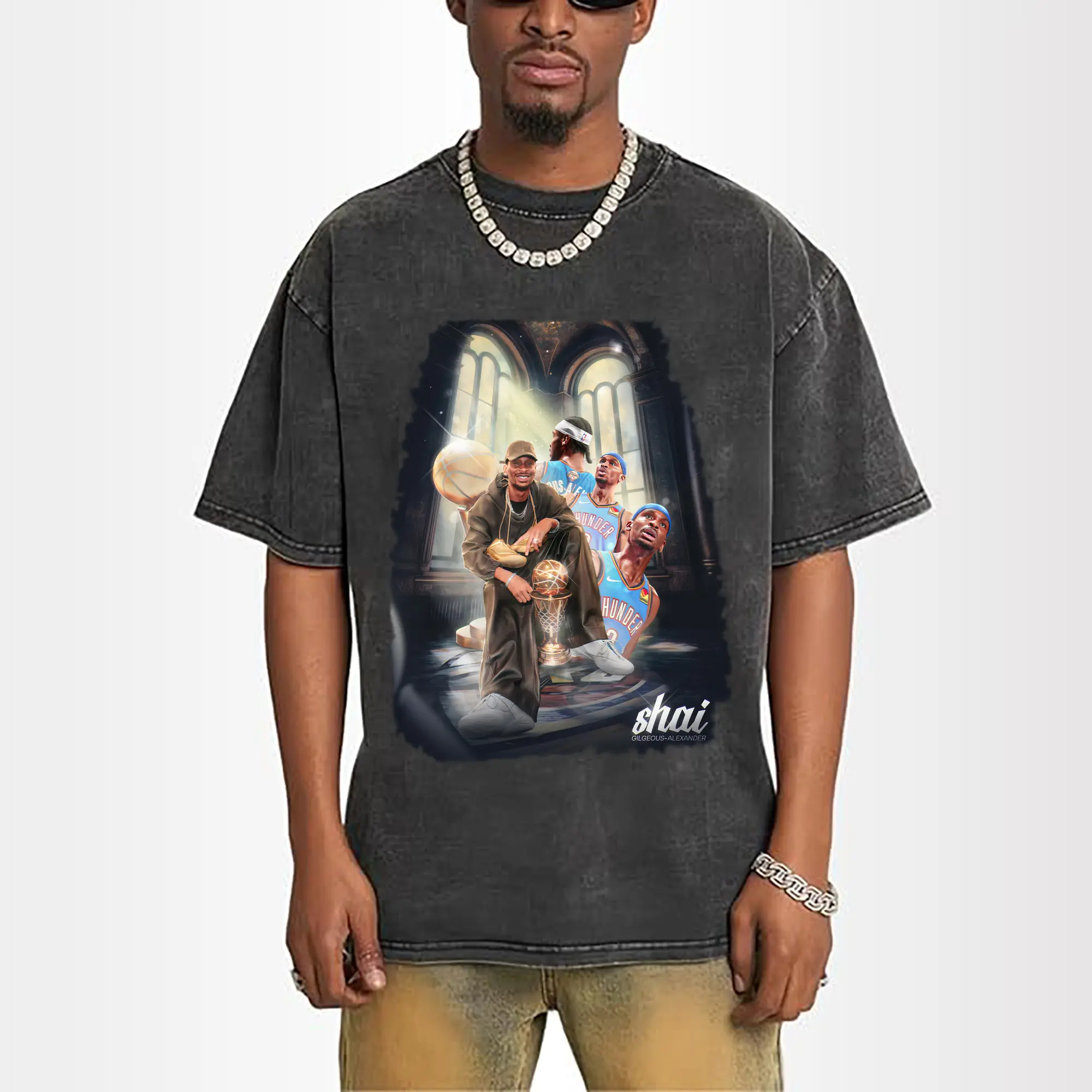 Shai Gilgeous - Alexander Thunder Champion Retro Oil Painting Texture Shirt