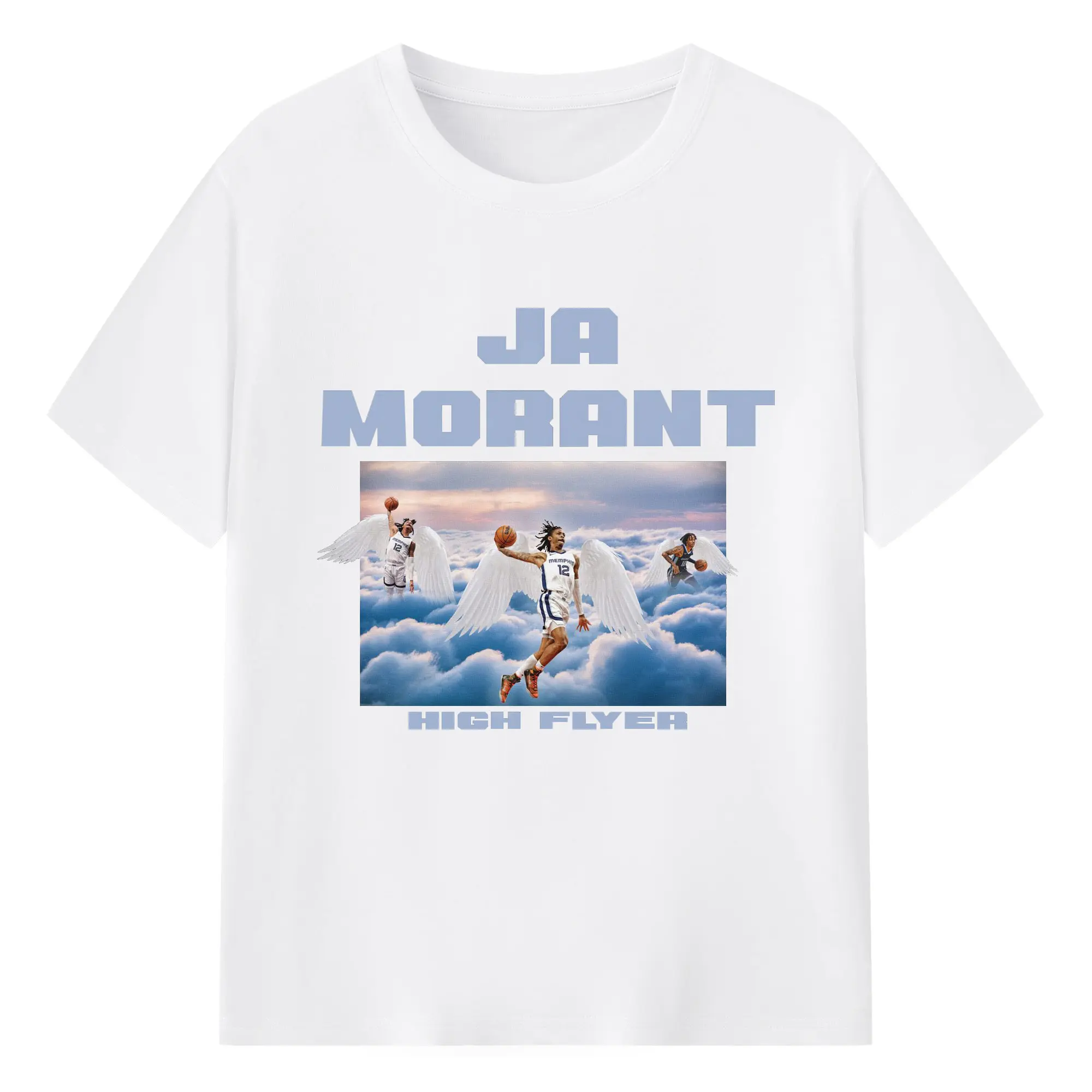 Ja Morant “High Flyer” Angel Wings Shirt - 180g Cotton T-Shirt With Front Heat Transfer Print – Soft, Lightweight, Fitted Design – Comfortable Casual Wear For Sports & Everyday Use