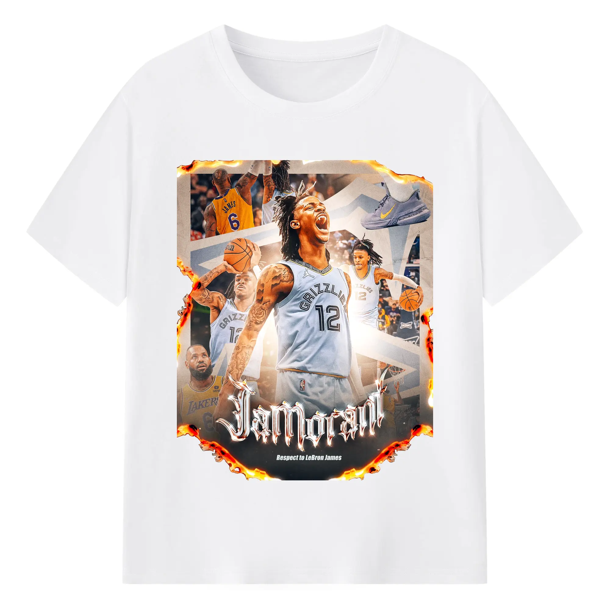 Ja Morant Respect to LeBron James Limited Edition Shirt - 180g Cotton T-Shirt With Front Heat Transfer Print – Soft, Lightweight, Fitted Design – Comfortable Casual Wear For Sports & Everyday Use