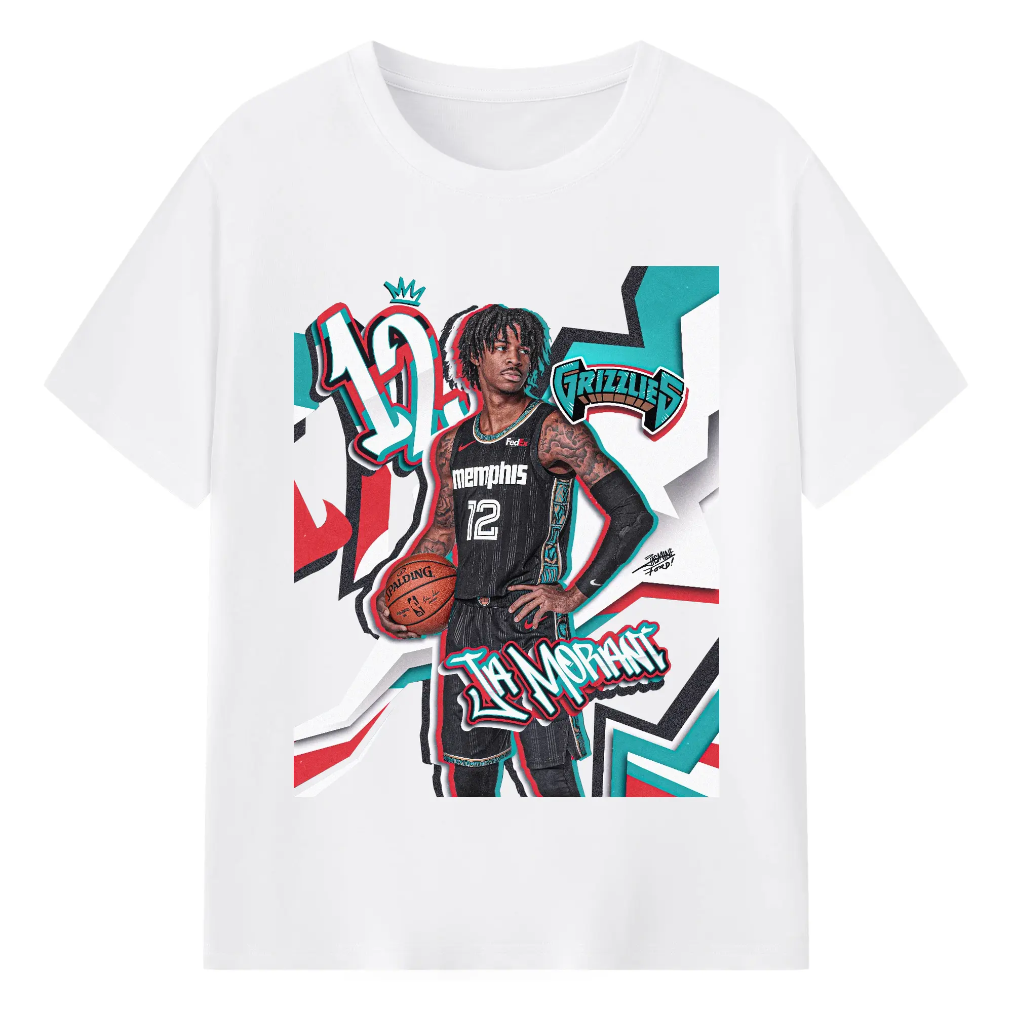 Ja Morant Grizzlies “#12 wearing a crown” Art Shirt - 180g Cotton T-Shirt With Front Heat Transfer Print – Soft, Lightweight, Fitted Design – Comfortable Casual Wear For Sports & Everyday Use