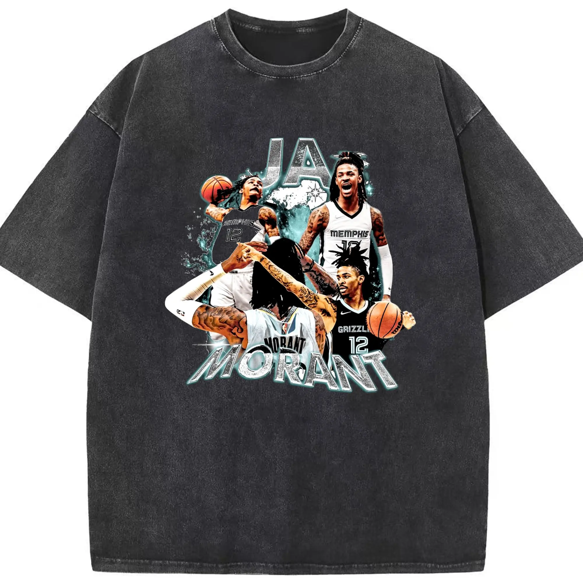Ja Morant Memphis Grizzlies Vintage Shirt - Washed Vintage Look 230g Cotton Oversized T-Shirt With Front Heat Transfer Print – Soft, Lightweight, Stylish Fit – Comfortable Casual Wear For Sports & Everyday Use