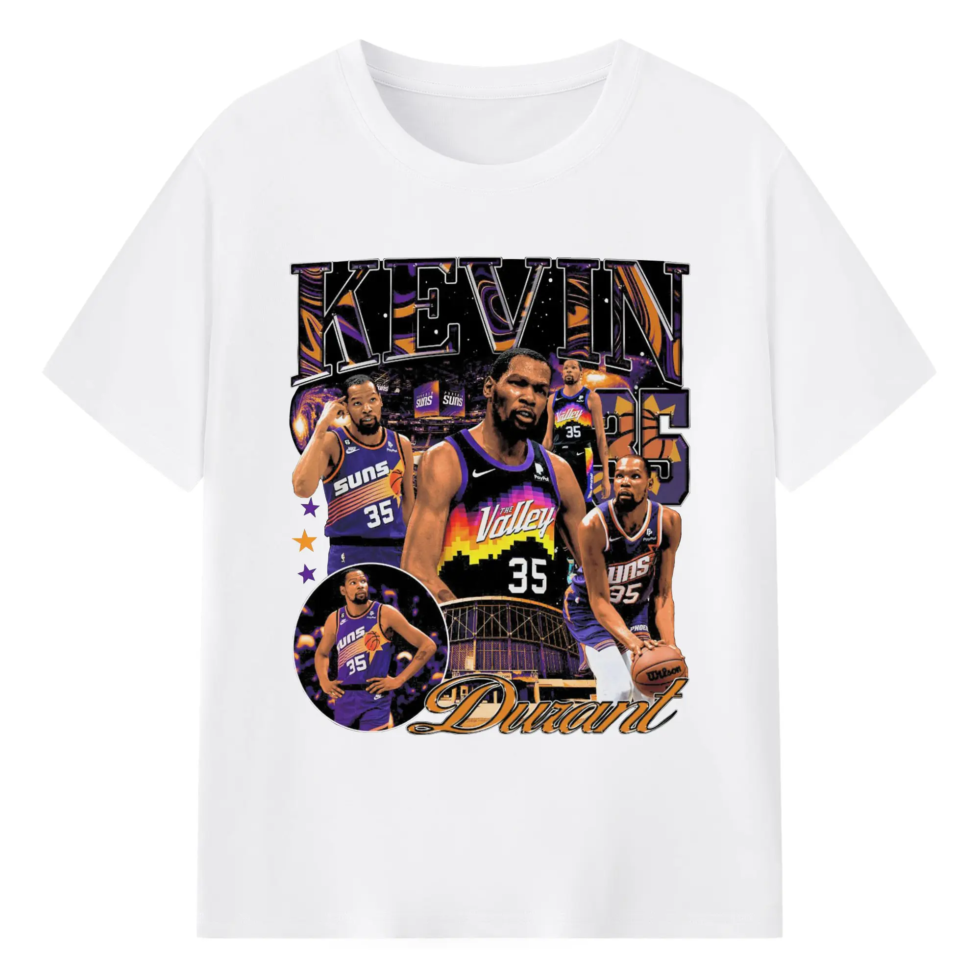 Kevin Durant Phoenix Suns "The Valley" Limited Edition Jersey Shirt - 180g Cotton T-Shirt With Front Heat Transfer Print – Soft, Lightweight, Fitted Design – Comfortable Casual Wear For Sports & Everyday Use