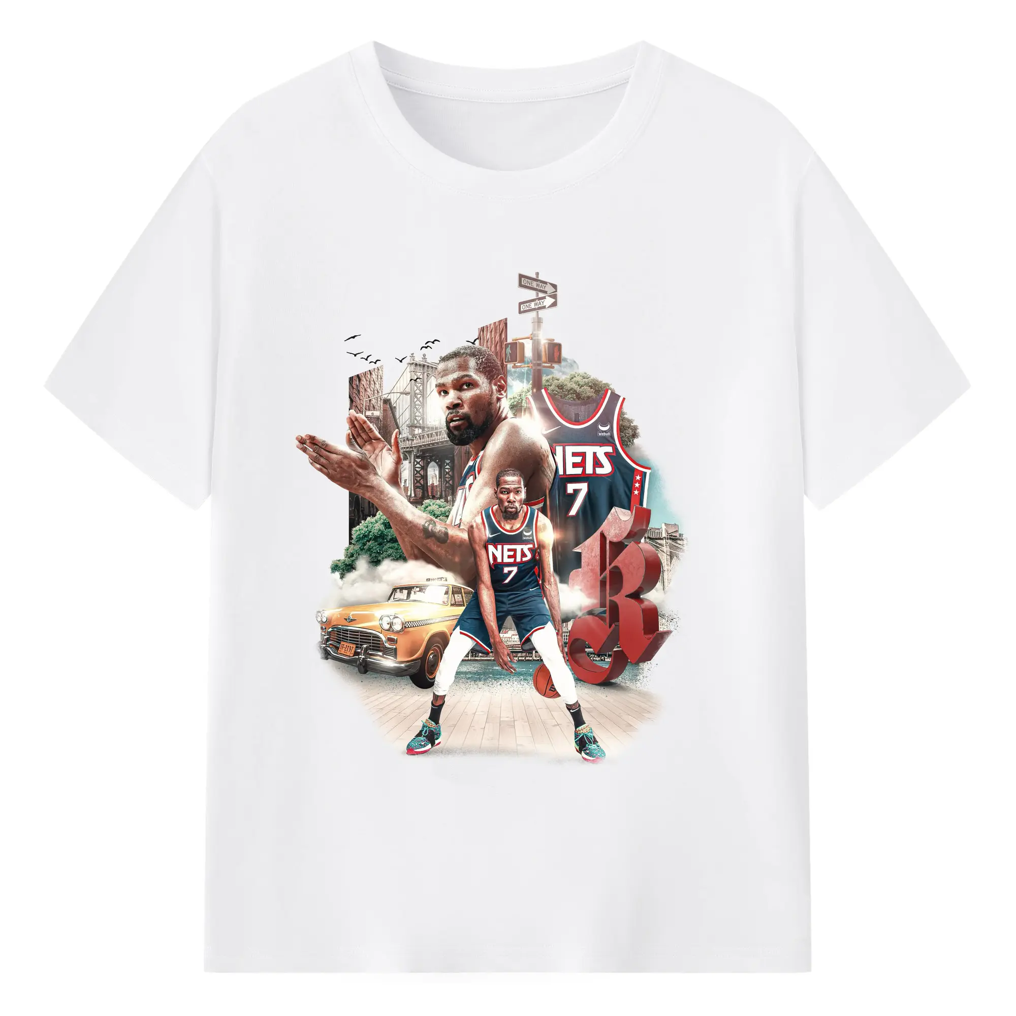 Kevin Durant Brooklyn Nets Limited Edition Jersey Shirt - 180g Cotton T-Shirt With Front Heat Transfer Print – Soft, Lightweight, Fitted Design – Comfortable Casual Wear For Sports & Everyday Use