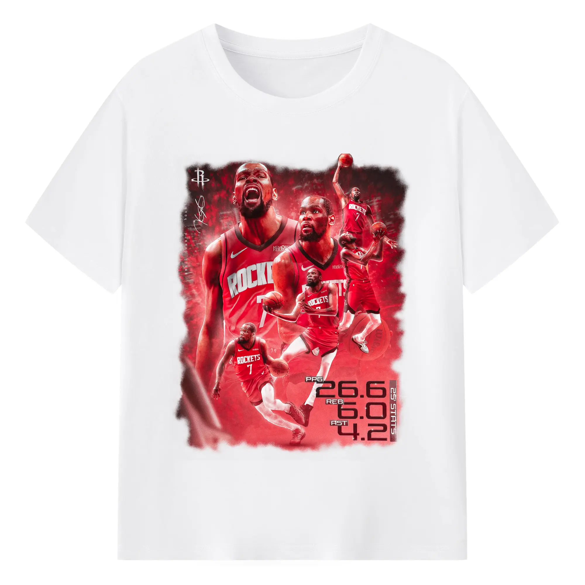 Kevin Durant Rockrets #7 Data Museum Art Shirt - 180g Cotton T-Shirt With Front Heat Transfer Print – Soft, Lightweight, Fitted Design – Comfortable Casual Wear For Sports & Everyday Use