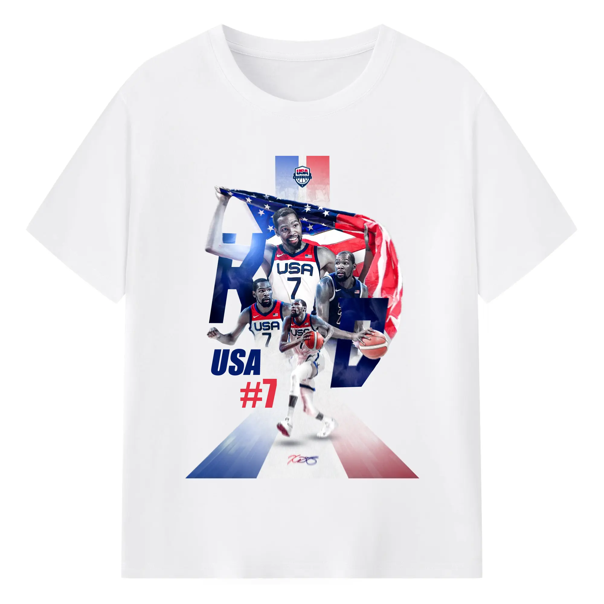 Kevin Durant  #7  Team USA Carpet Art Shirt - 180g Cotton T-Shirt With Front Heat Transfer Print – Soft, Lightweight, Fitted Design – Comfortable Casual Wear For Sports & Everyday Use