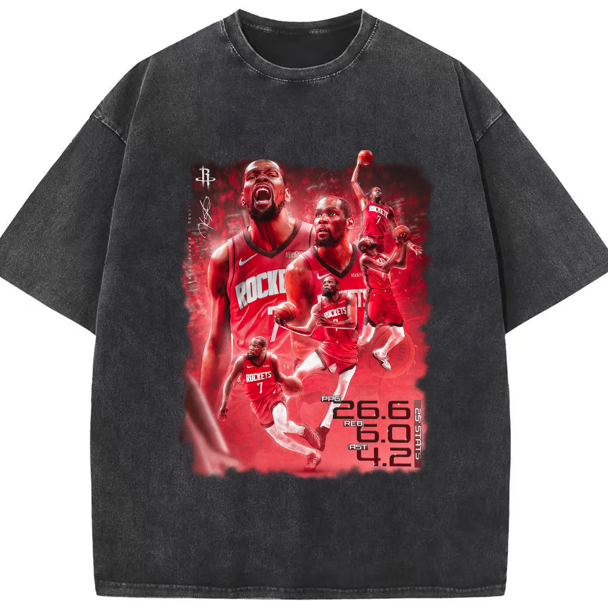 Kevin Durant Rockrets #7 Data Museum Art Shirt - Washed Vintage Look 230g Cotton Oversized T-Shirt With Front Heat Transfer Print – Soft, Lightweight, Stylish Fit – Comfortable Casual Wear For Sports & Everyday Use
