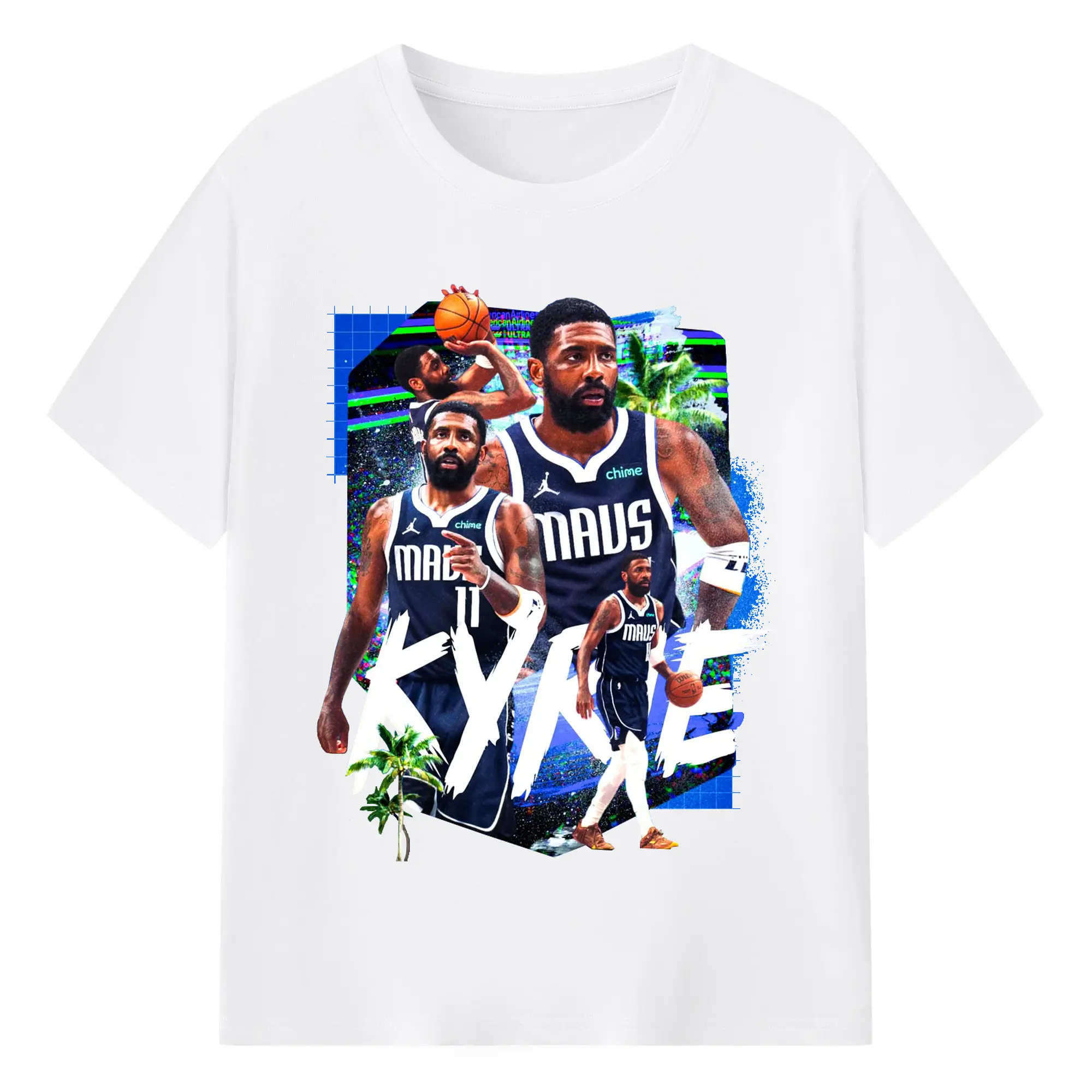 Kyrie Irving Dallas Mavericks  Electronic Graffiti - 180g Cotton T-Shirt With Front Heat Transfer Print – Soft, Lightweight, Fitted Design – Comfortable Casual Wear For Sports & Everyday Use