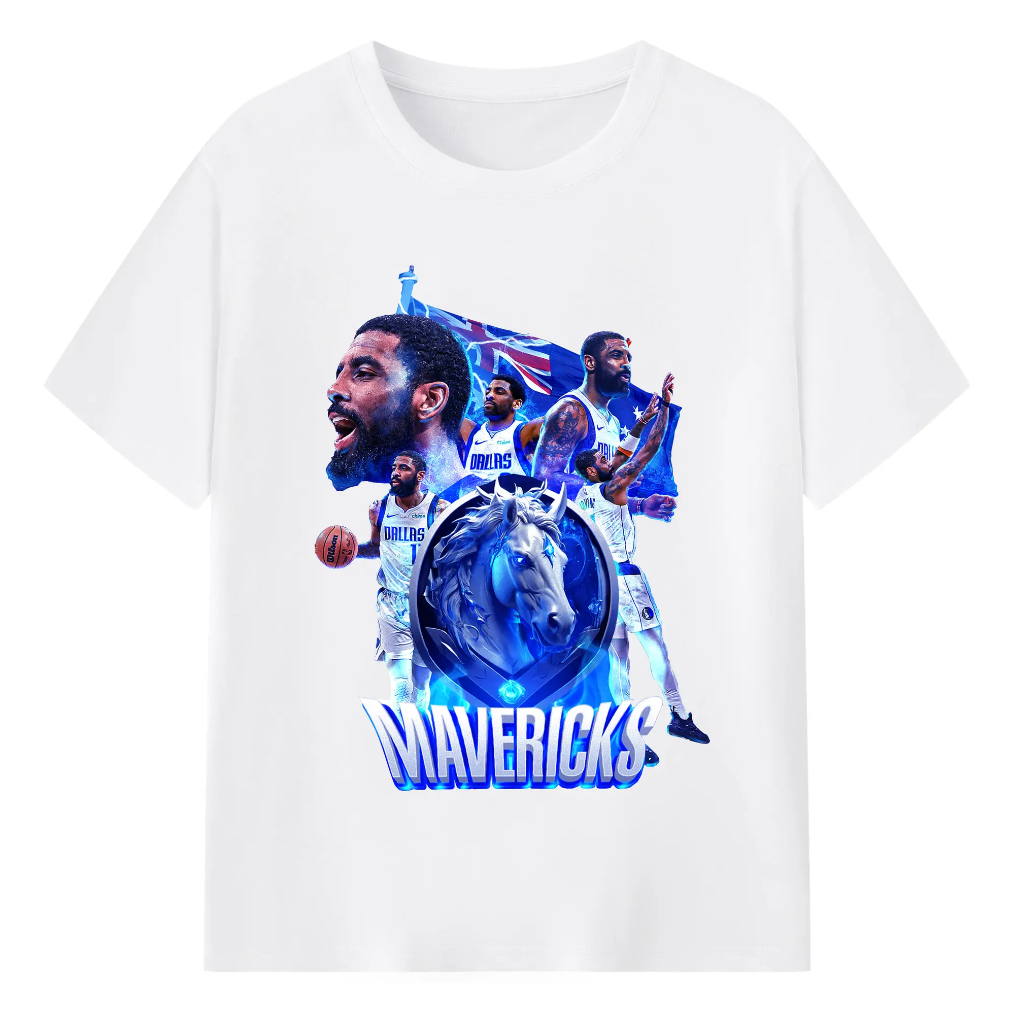 Kyrie Irving Dallas Mavericks 3D team logo POP Shirt - 180g Cotton T-Shirt With Front Heat Transfer Print – Soft, Lightweight, Fitted Design – Comfortable Casual Wear For Sports & Everyday Use