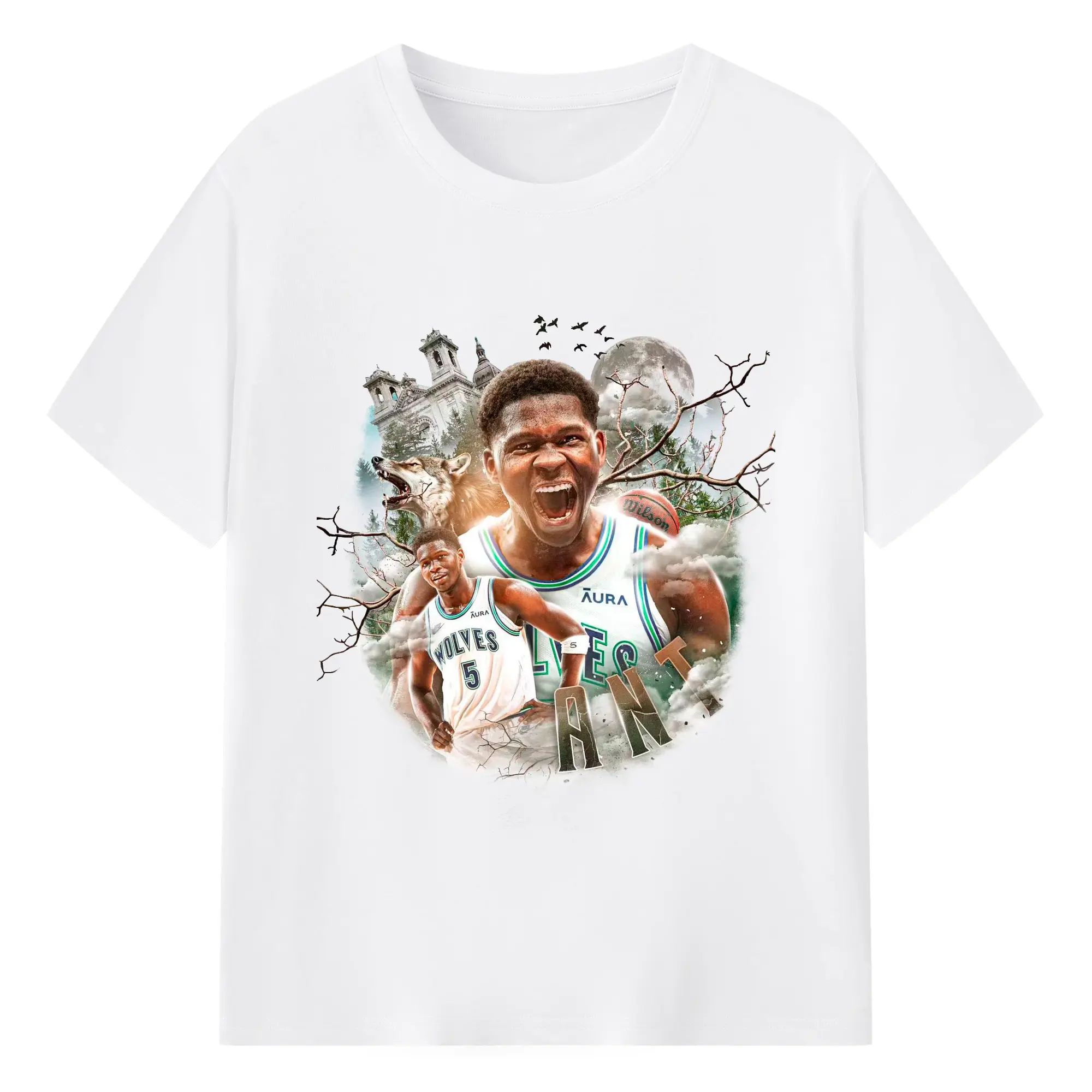 Anthony Edwards ‘Ant-Man’ T-Shirt – Wolves Moon Howl Dark Aura Streetwear - 180g Cotton T-Shirt With Front Heat Transfer Print – Soft, Lightweight, Fitted Design – Comfortable Casual Wear For Sports & Everyday Use