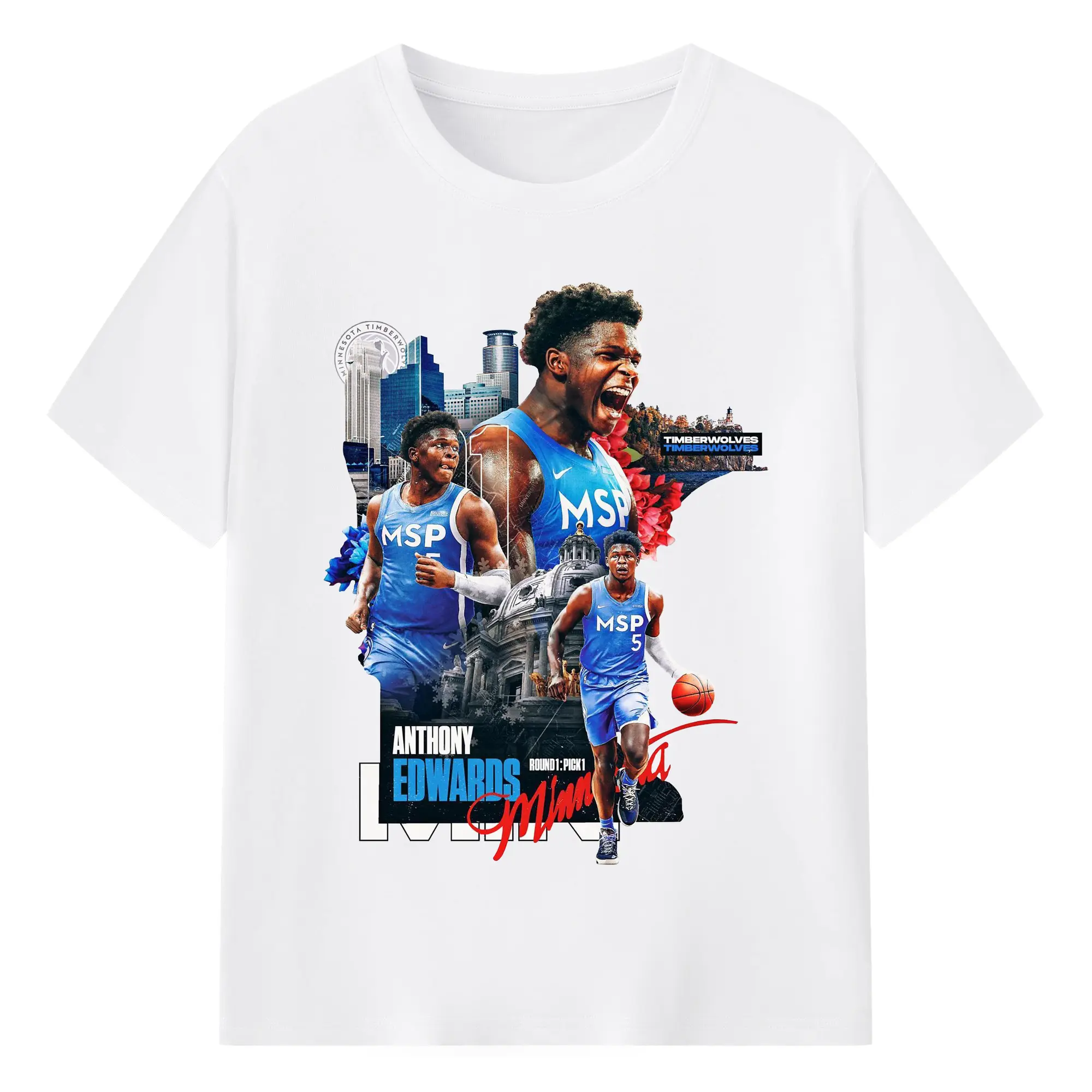 Anthony Edwards  Minnesota Timberwolves City Tribute Shirt - 180g Cotton T-Shirt With Front Heat Transfer Print – Soft, Lightweight, Fitted Design – Comfortable Casual Wear For Sports & Everyday Use