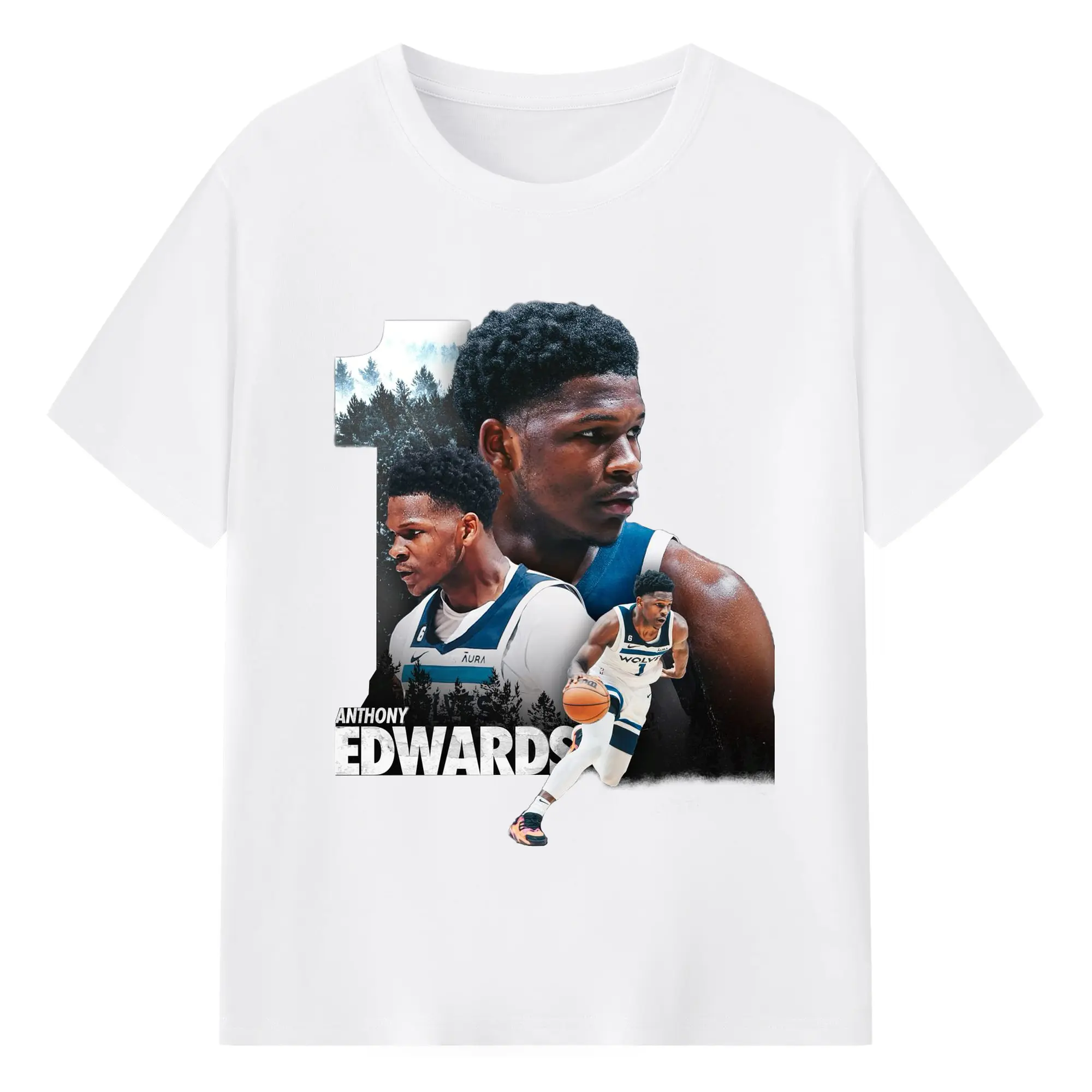 Anthony Edwards Minnesota Timberwolves #1 Art Shirt - 180g Cotton T-Shirt With Front Heat Transfer Print – Soft, Lightweight, Fitted Design – Comfortable Casual Wear For Sports & Everyday Use