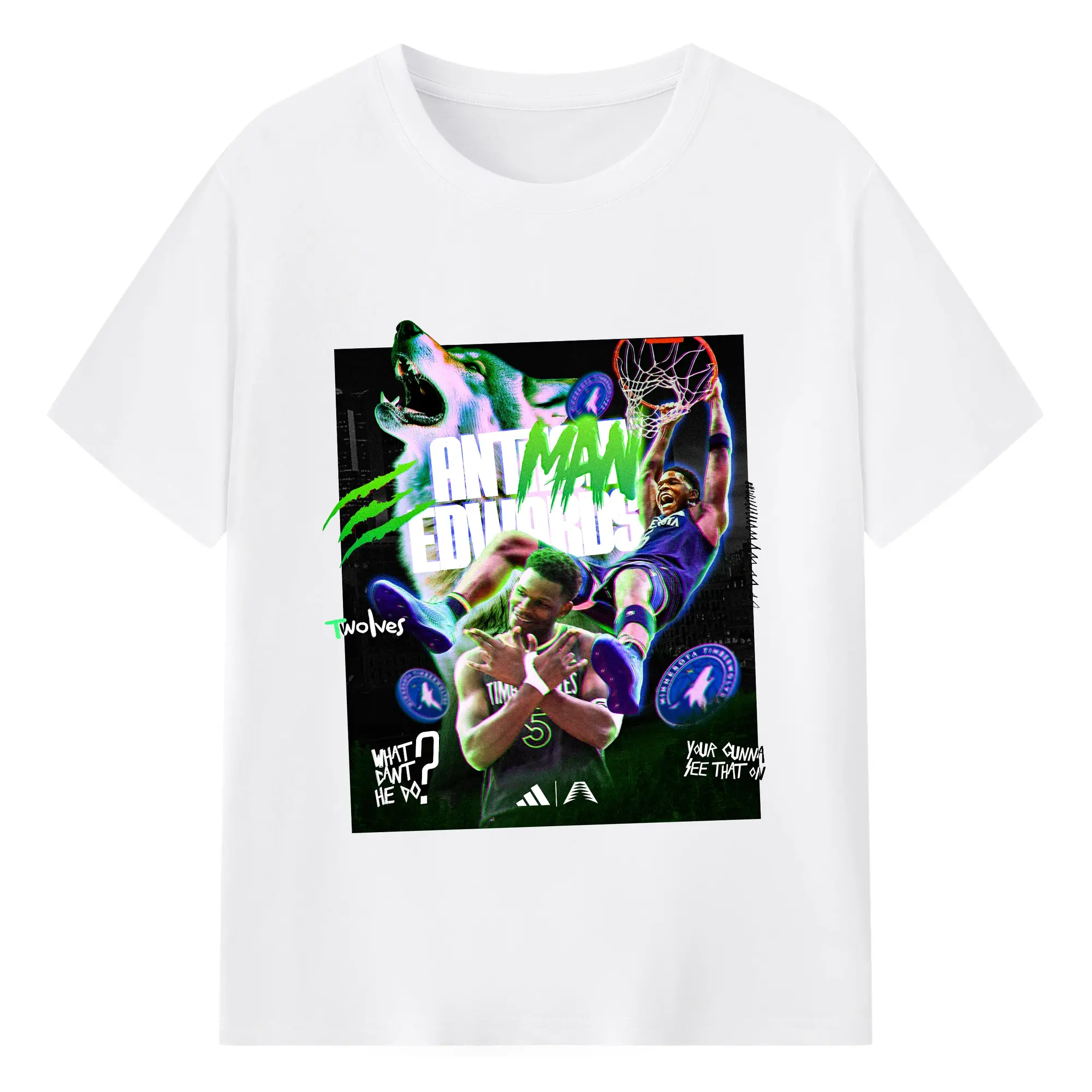 Anthony Edwards Timberwolves holographic style Shirt - 180g Cotton T-Shirt With Front Heat Transfer Print – Soft, Lightweight, Fitted Design – Comfortable Casual Wear For Sports & Everyday Use