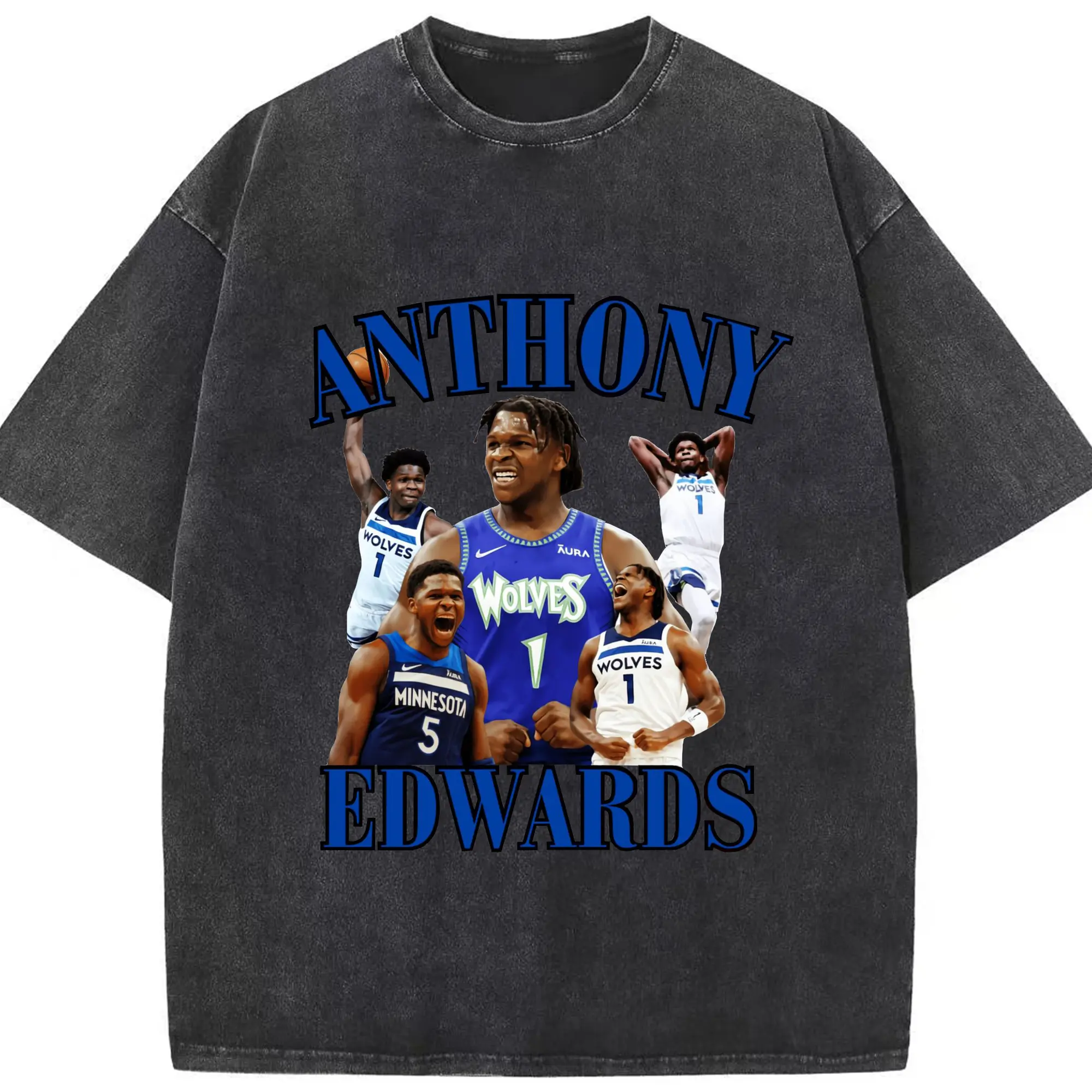 Anthony Edwards Wolves Legacy Shirt– Minnesota #1 - Washed Vintage Look 230g Cotton Oversized T-Shirt With Front Heat Transfer Print – Soft, Lightweight, Stylish Fit – Comfortable Casual Wear For Sports & Everyday Use