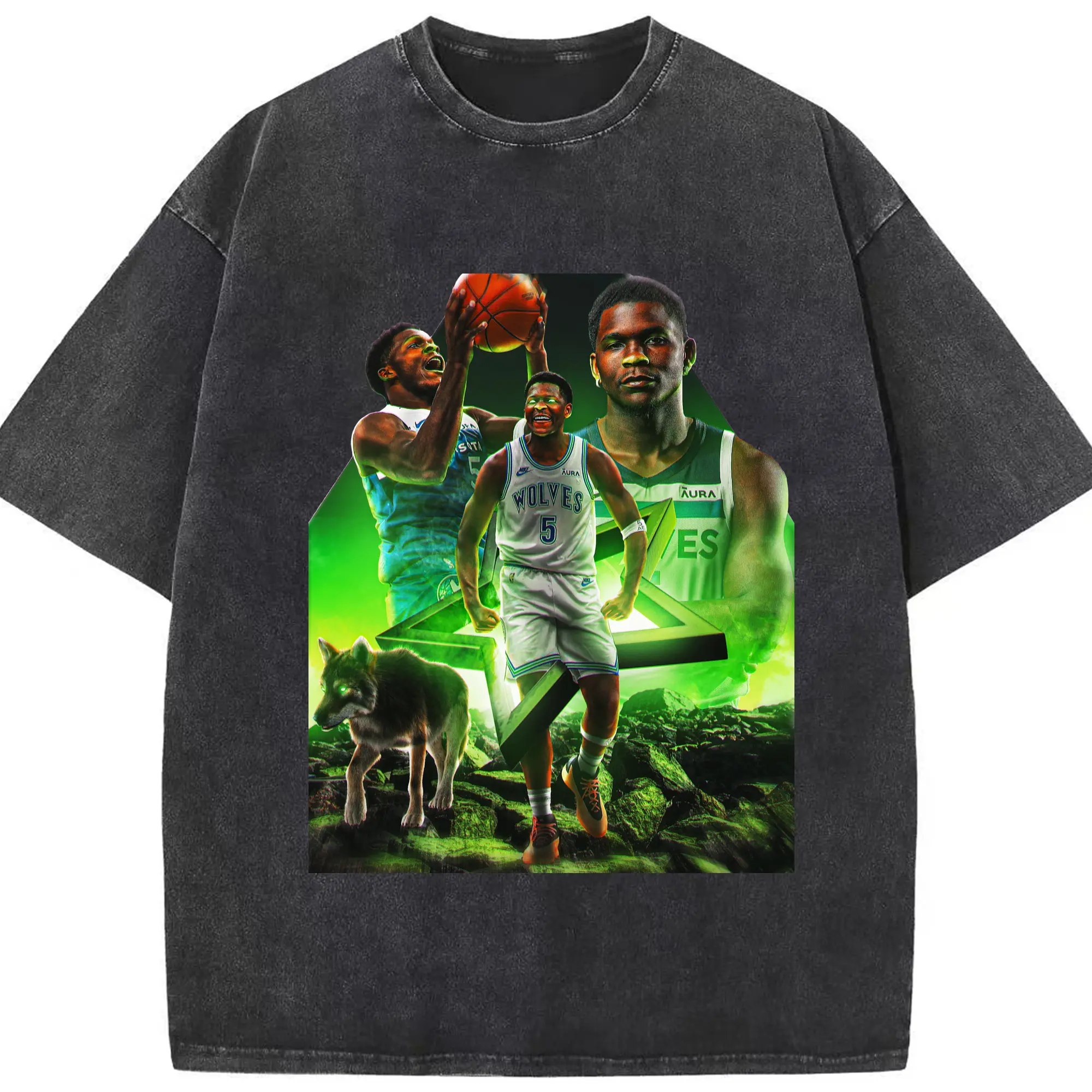 Anthony Edwards Minnesota Timberwolves Wild Style Shirt - Washed Vintage Look 230g Cotton Oversized T-Shirt With Front Heat Transfer Print – Soft, Lightweight, Stylish Fit – Comfortable Casual Wear For Sports & Everyday Use