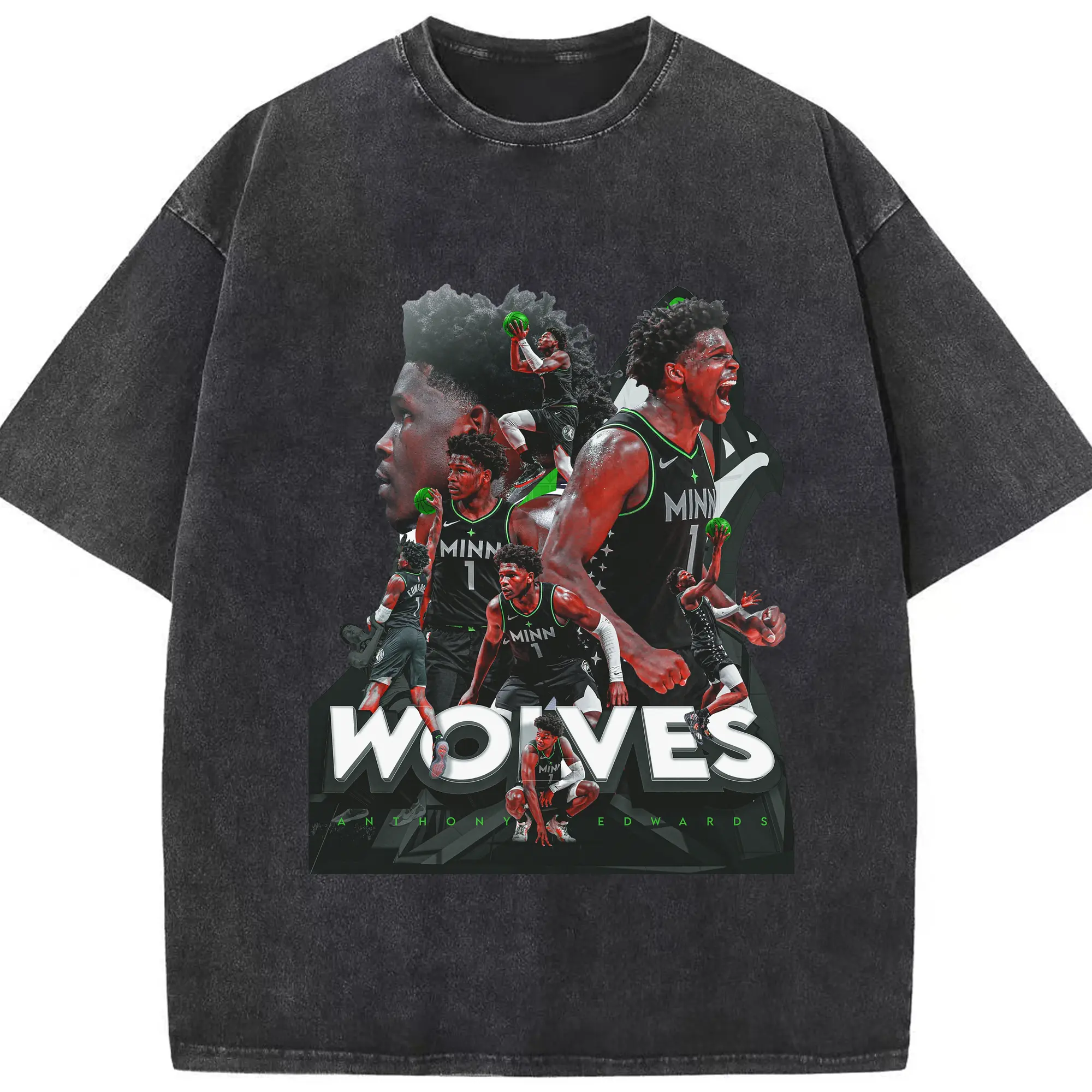 Anthony Edwards Minnesota Timberwolves Basketball Highlights Shirt - Washed Vintage Look 230g Cotton Oversized T-Shirt With Front Heat Transfer Print – Soft, Lightweight, Stylish Fit – Comfortable Casual Wear For Sports & Everyday Use