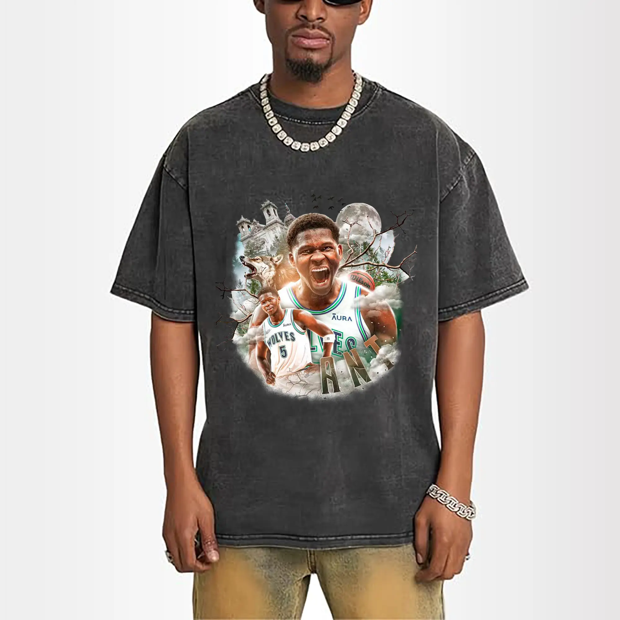 Anthony Edwards ‘Ant-Man’ T-Shirt – Wolves Moon Howl Dark Aura Streetwear