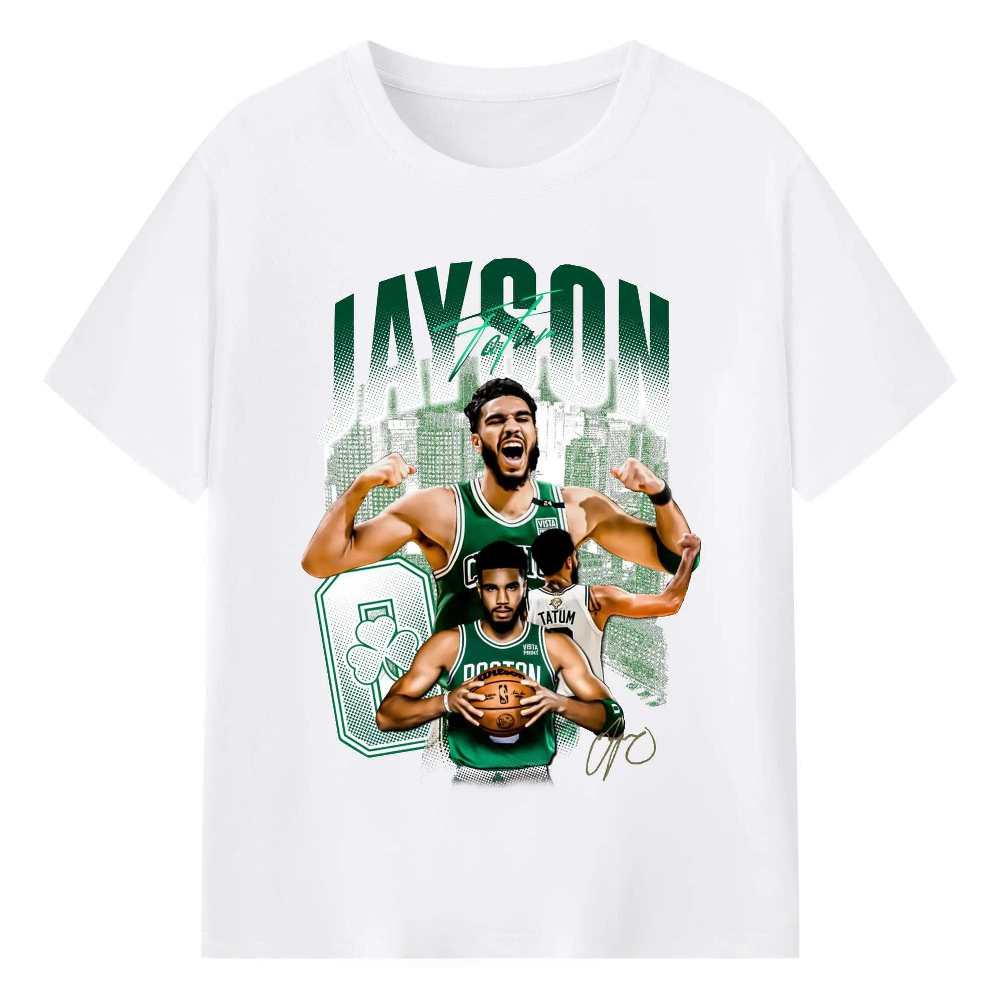 Jayson Tatum Celtics Signature Boston Skyline Shirt - 180g Cotton T-Shirt With Front Heat Transfer Print – Soft, Lightweight, Fitted Design – Comfortable Casual Wear For Sports & Everyday Use