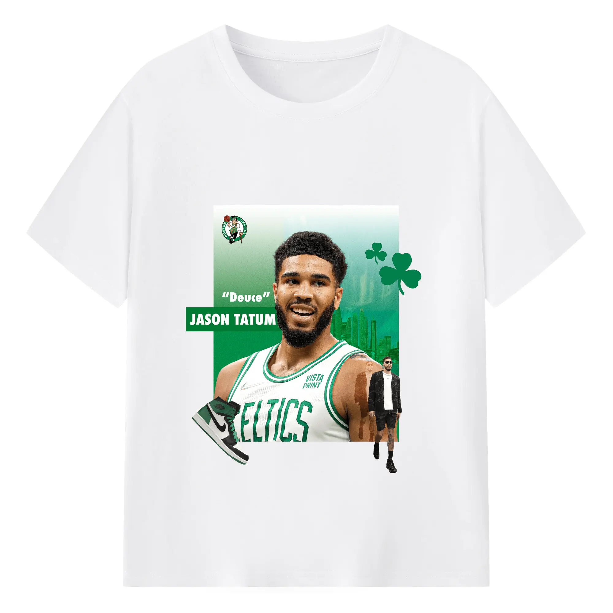 Jayson Tatum Boston Celtics on - court&off - court Art Shirt - 180g Cotton T-Shirt With Front Heat Transfer Print – Soft, Lightweight, Fitted Design – Comfortable Casual Wear For Sports & Everyday Use