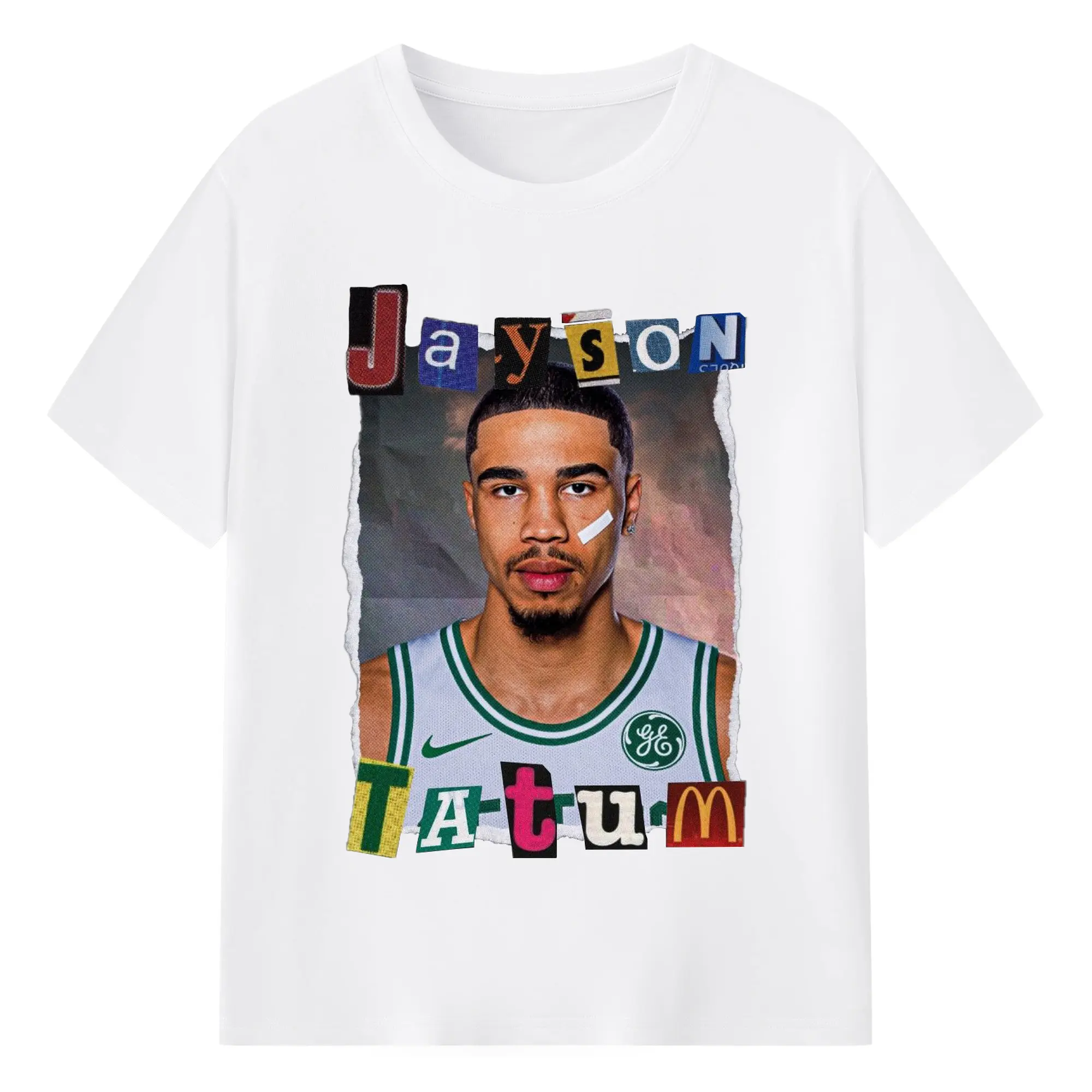 Jayson Tatum Boston Celtics Creative collage design Shirt - 180g Cotton T-Shirt With Front Heat Transfer Print – Soft, Lightweight, Fitted Design – Comfortable Casual Wear For Sports & Everyday Use