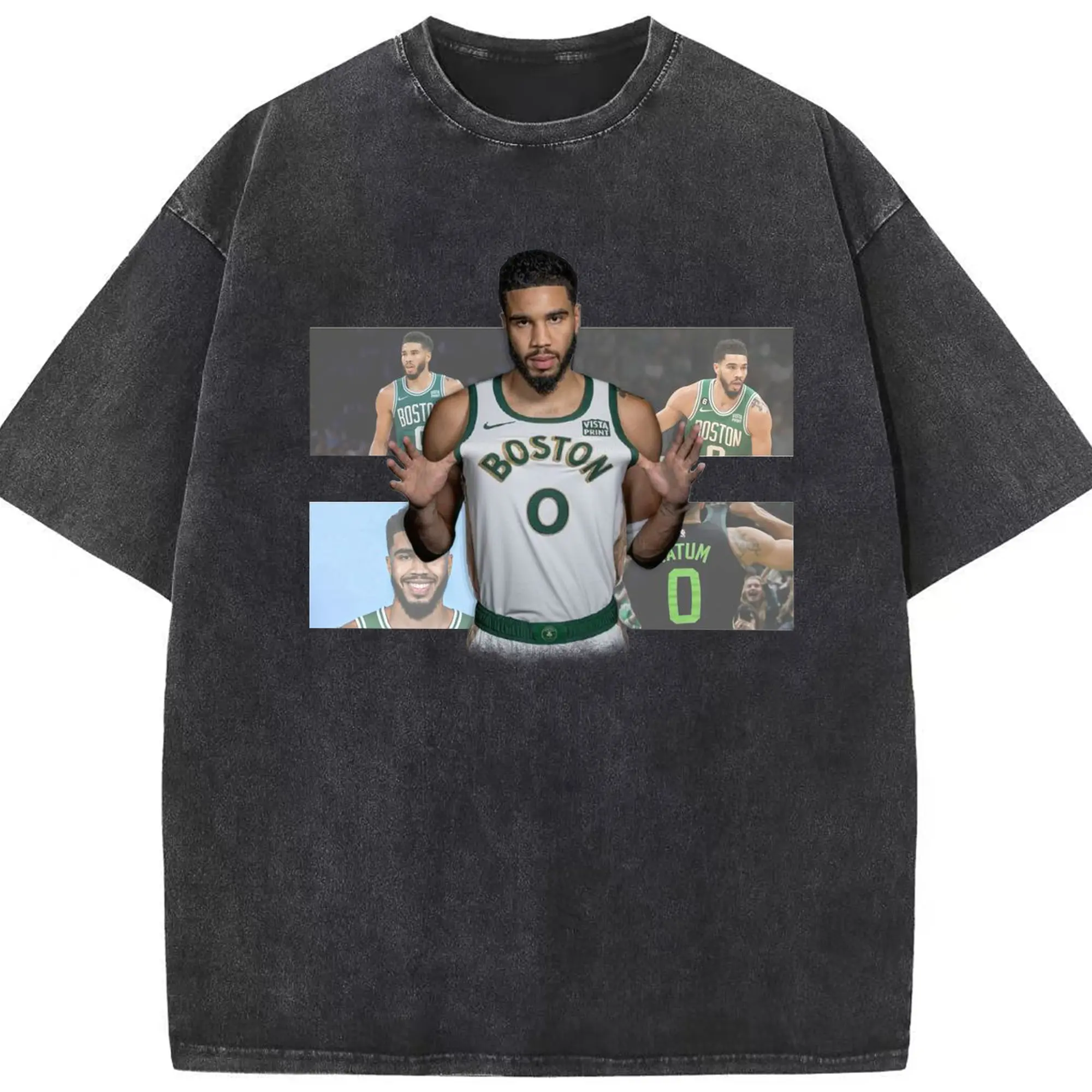 Tatum Signature Graphic Shirt for Celtics Nation - Washed Vintage Look 230g Cotton Oversized T-Shirt With Front Heat Transfer Print – Soft, Lightweight, Stylish Fit – Comfortable Casual Wear For Sports & Everyday Use