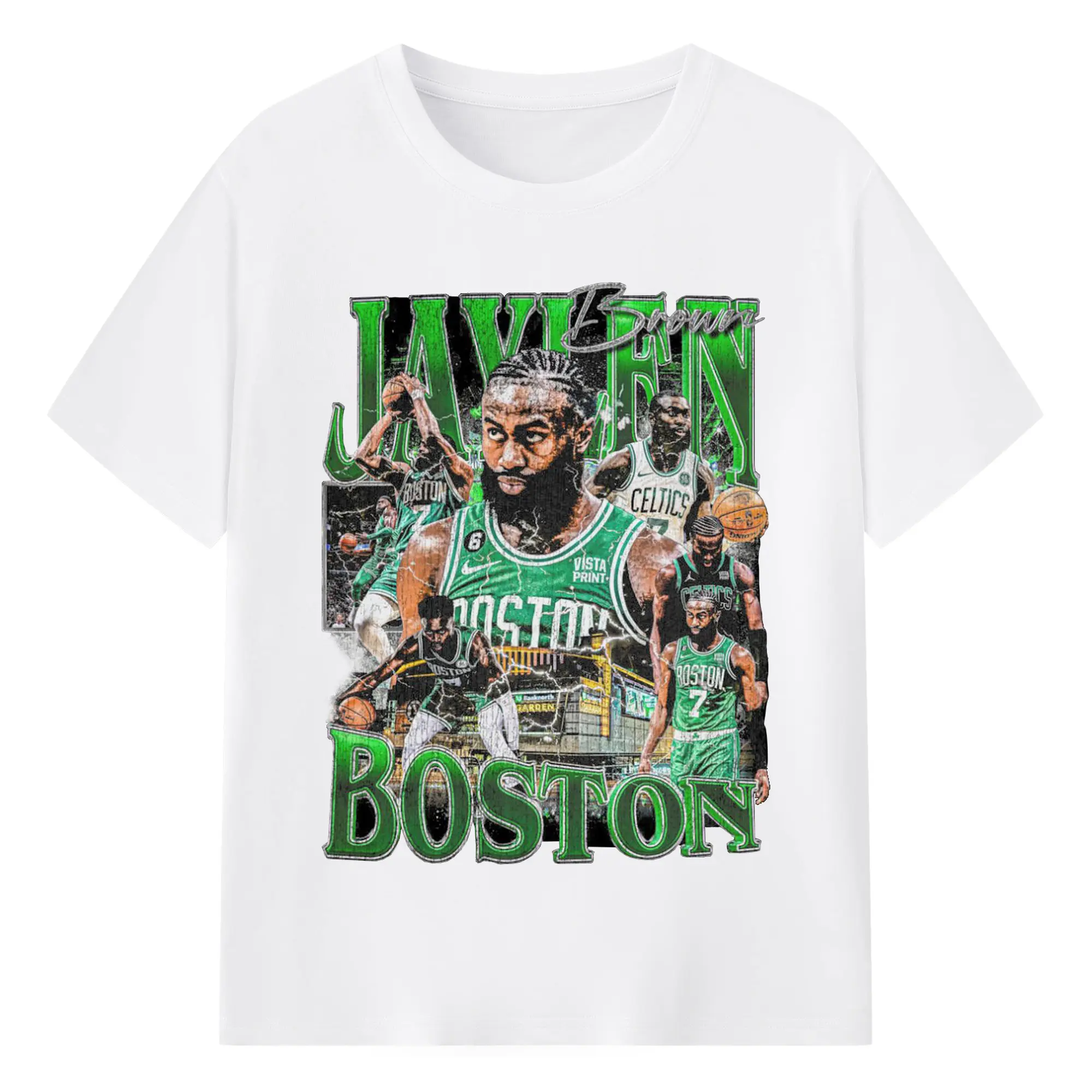 “TD Garden Demon” Jaylen Brown Vintage Shirt - 180g Cotton T-Shirt With Front Heat Transfer Print – Soft, Lightweight, Fitted Design – Comfortable Casual Wear For Sports & Everyday Use
