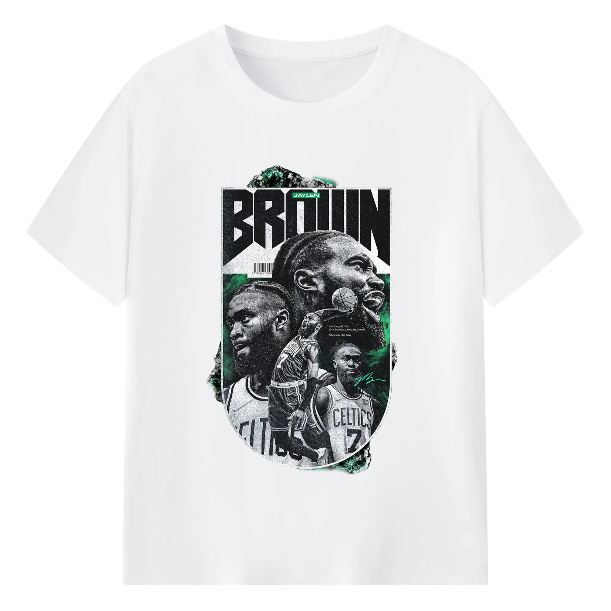 Jaylen Brown Celtics #7 Vintage Black & Green NBA Finals Graphic  Shirt - 180g Cotton T-Shirt With Front Heat Transfer Print – Soft, Lightweight, Fitted Design – Comfortable Casual Wear For Sports & Everyday Use