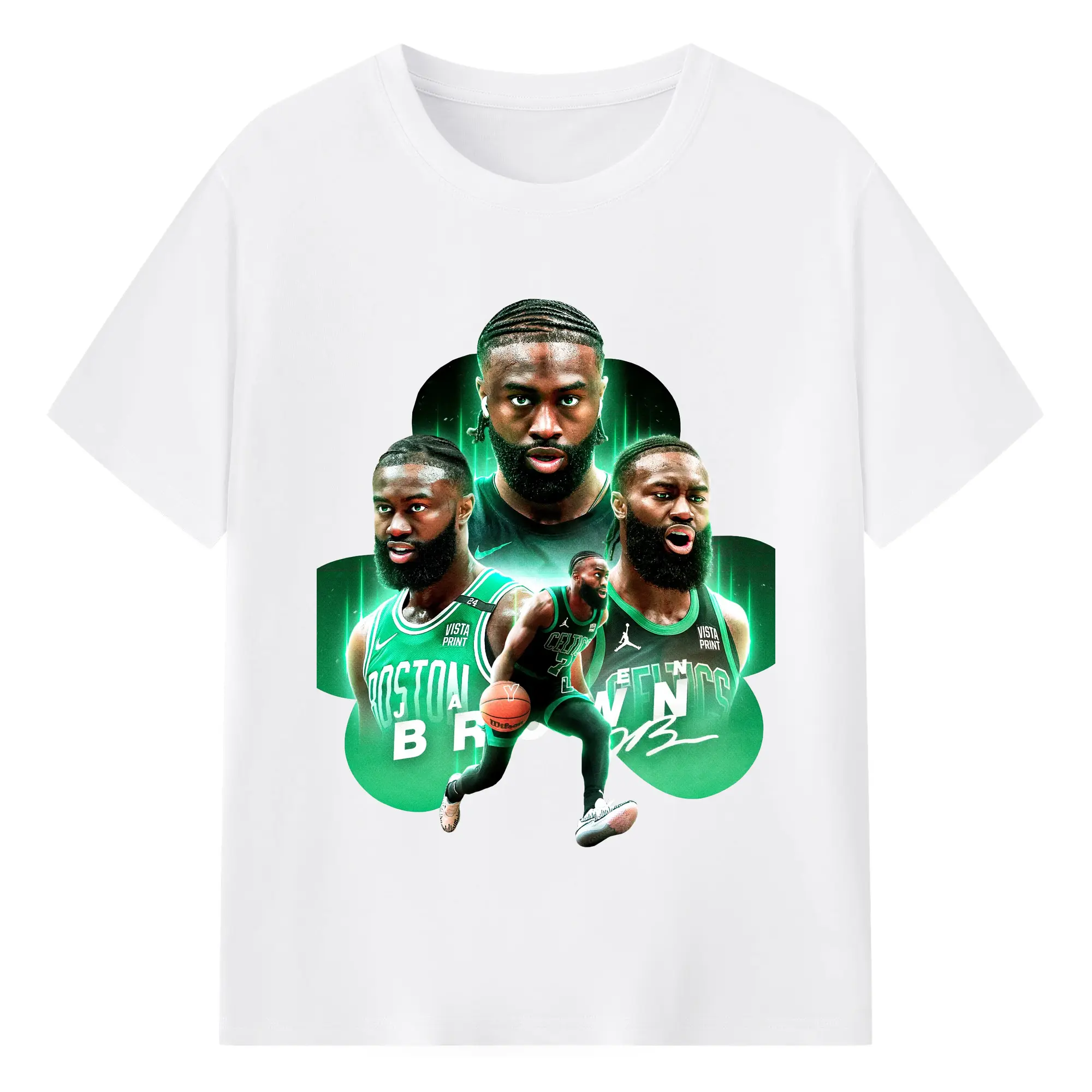 Jaylen Brown Boston Celtics Green Glow Clover Design Shirt - 180g Cotton T-Shirt With Front Heat Transfer Print – Soft, Lightweight, Fitted Design – Comfortable Casual Wear For Sports & Everyday Use